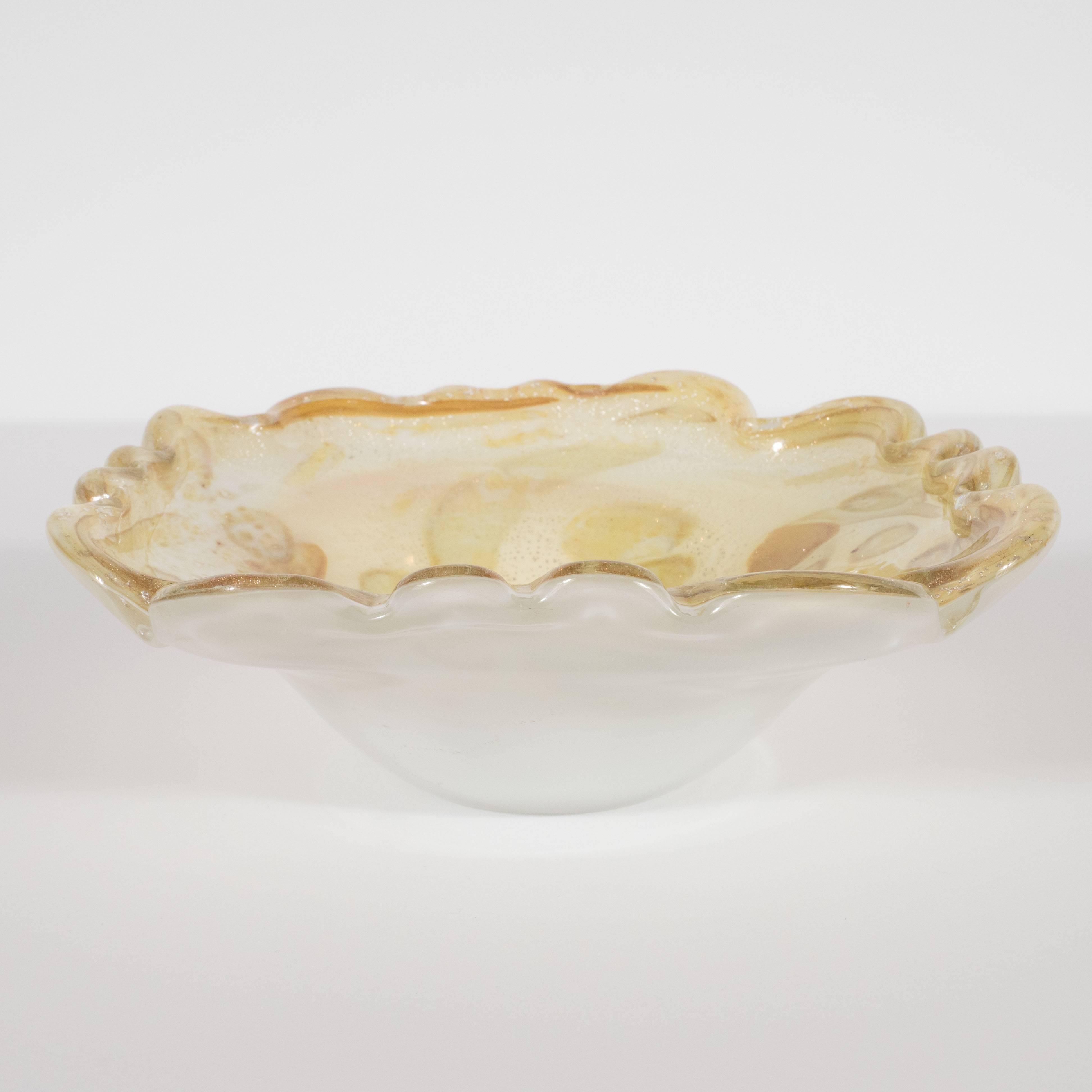 Italian Mid-Century Modern Handblown Murano Glass Bowl in Oyster Shell and Champagne For Sale