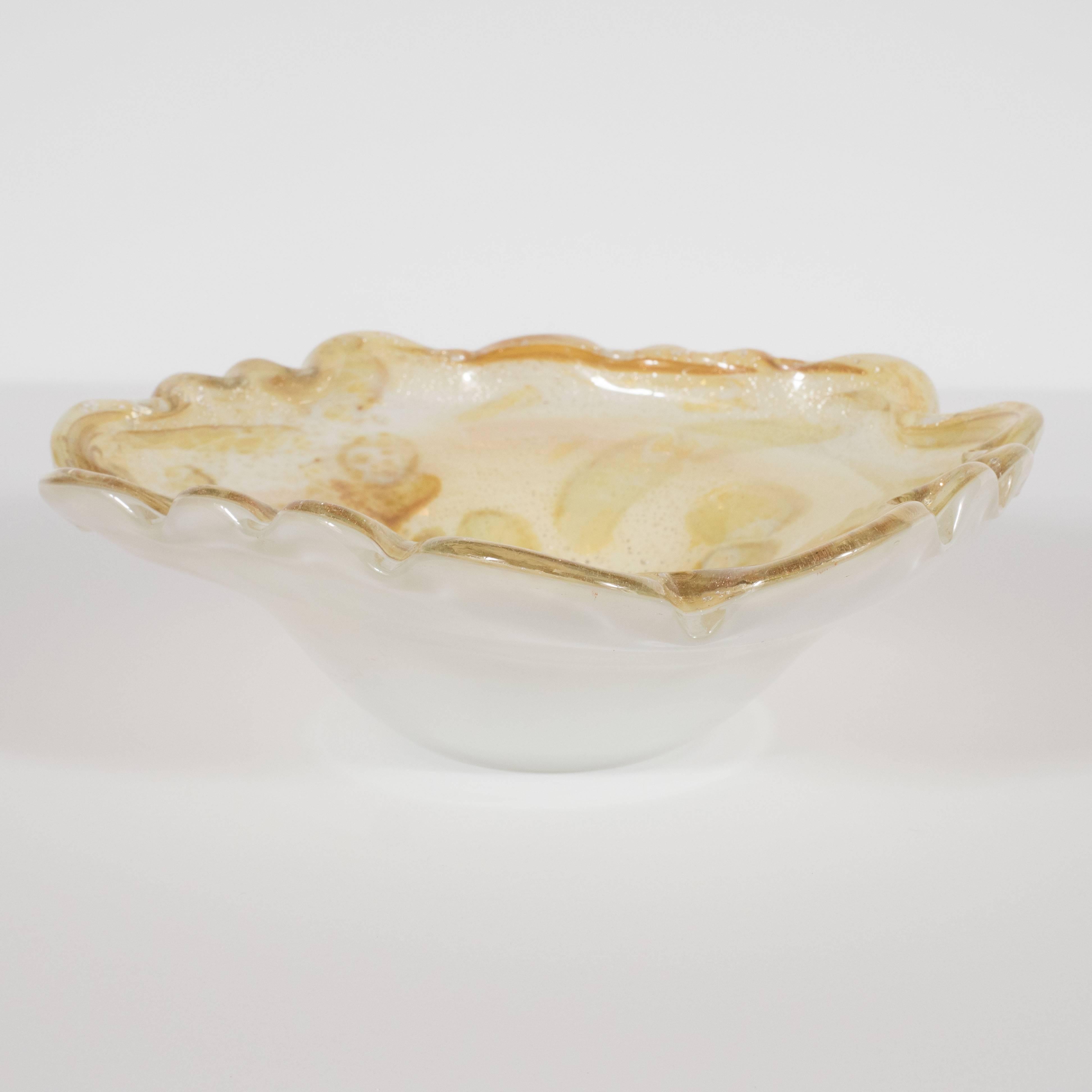 Mid-Century Modern Handblown Murano Glass Bowl in Oyster Shell and Champagne In Excellent Condition For Sale In New York, NY