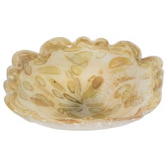 Retro Mid-Century Modern Handblown Murano Glass Bowl in Oyster Shell and Champagne