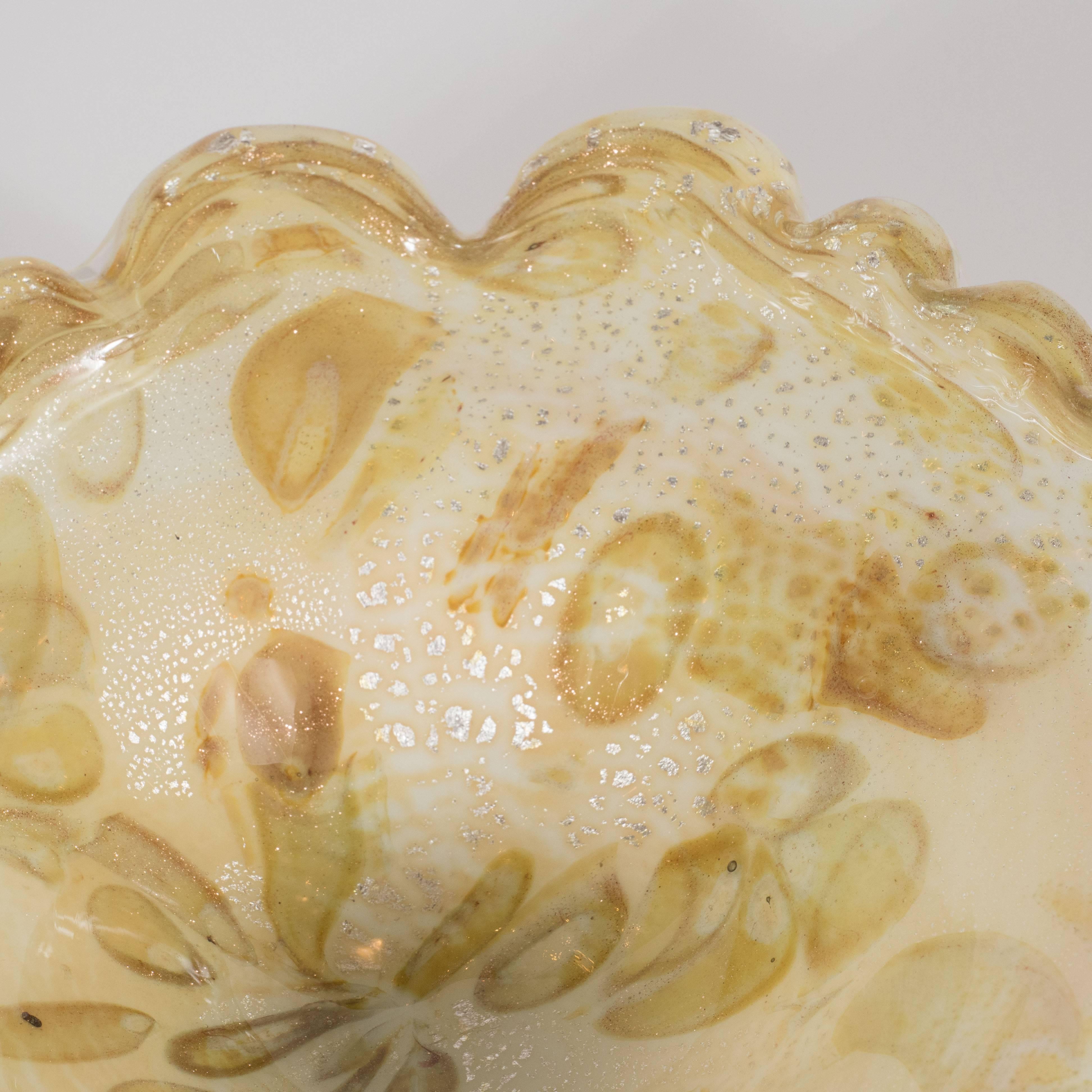 Gold Mid-Century Modern Handblown Murano Glass Bowl in Oyster Shell and Champagne For Sale
