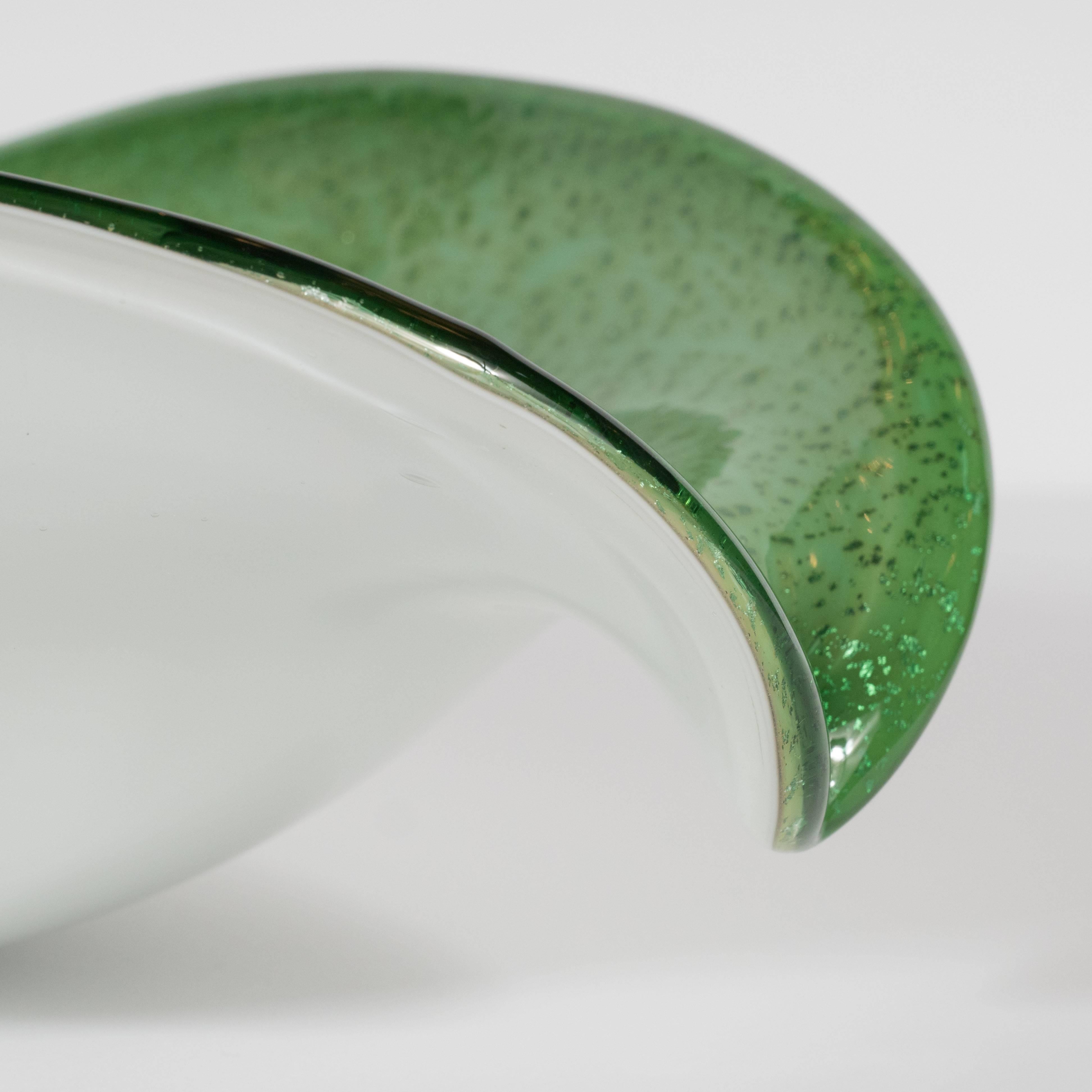 Mid-Century Modern Handblown Murano Bowl in Emerald Green and White Gold 2
