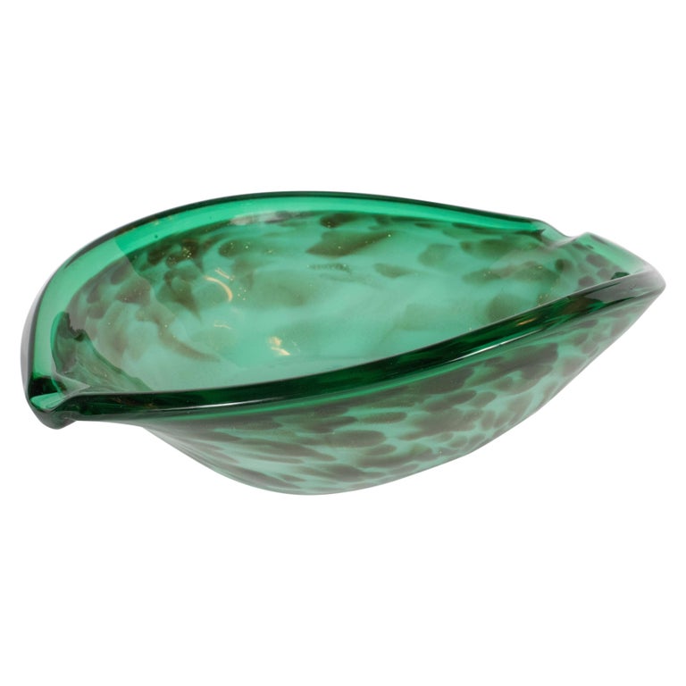 MidCentury Modern Murano Glass Bowl in Sea Foam and Iridescent Emerald Green For Sale at 1stdibs