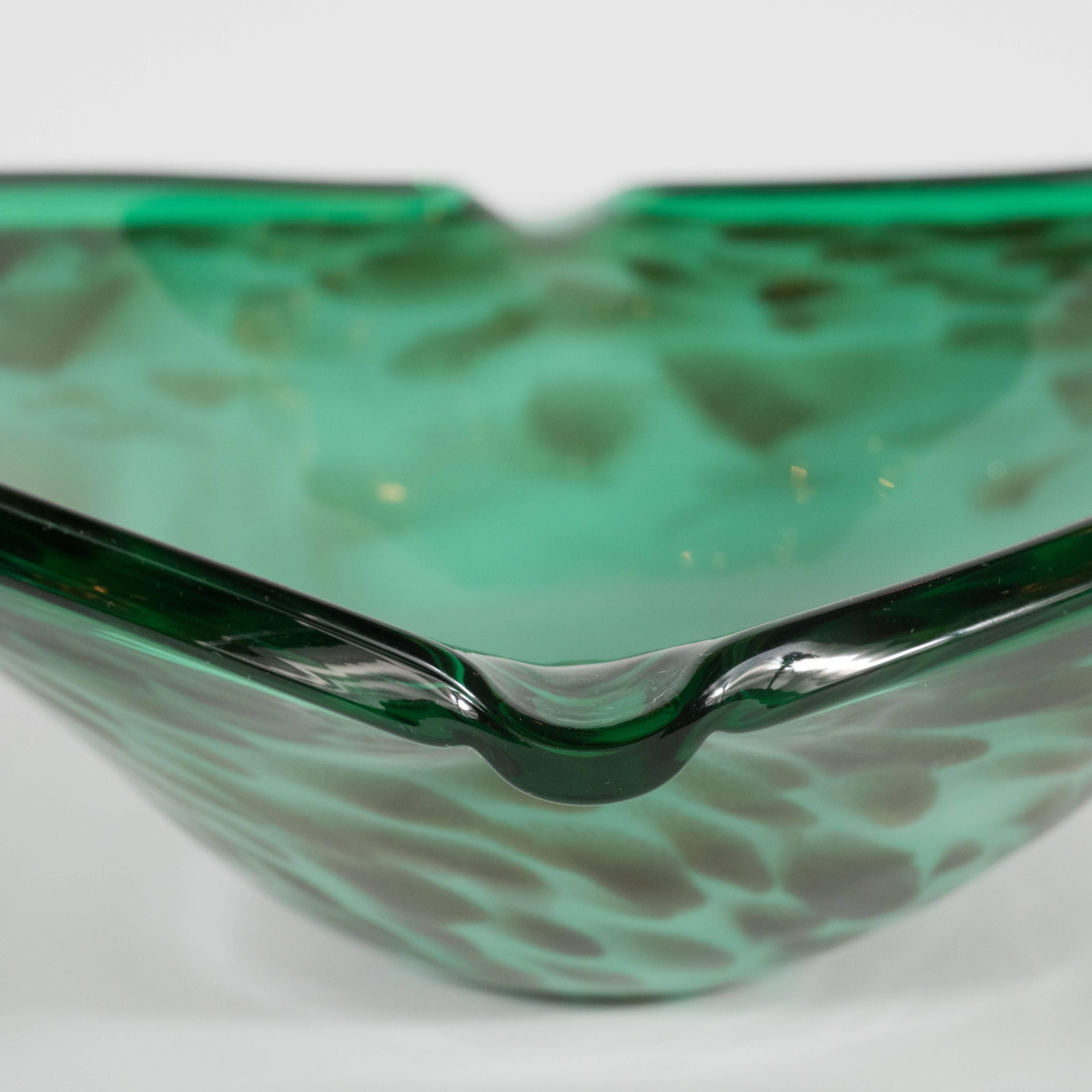 Mid-Century Modern Murano Glass Bowl in Sea Foam and Iridescent Emerald Green 2