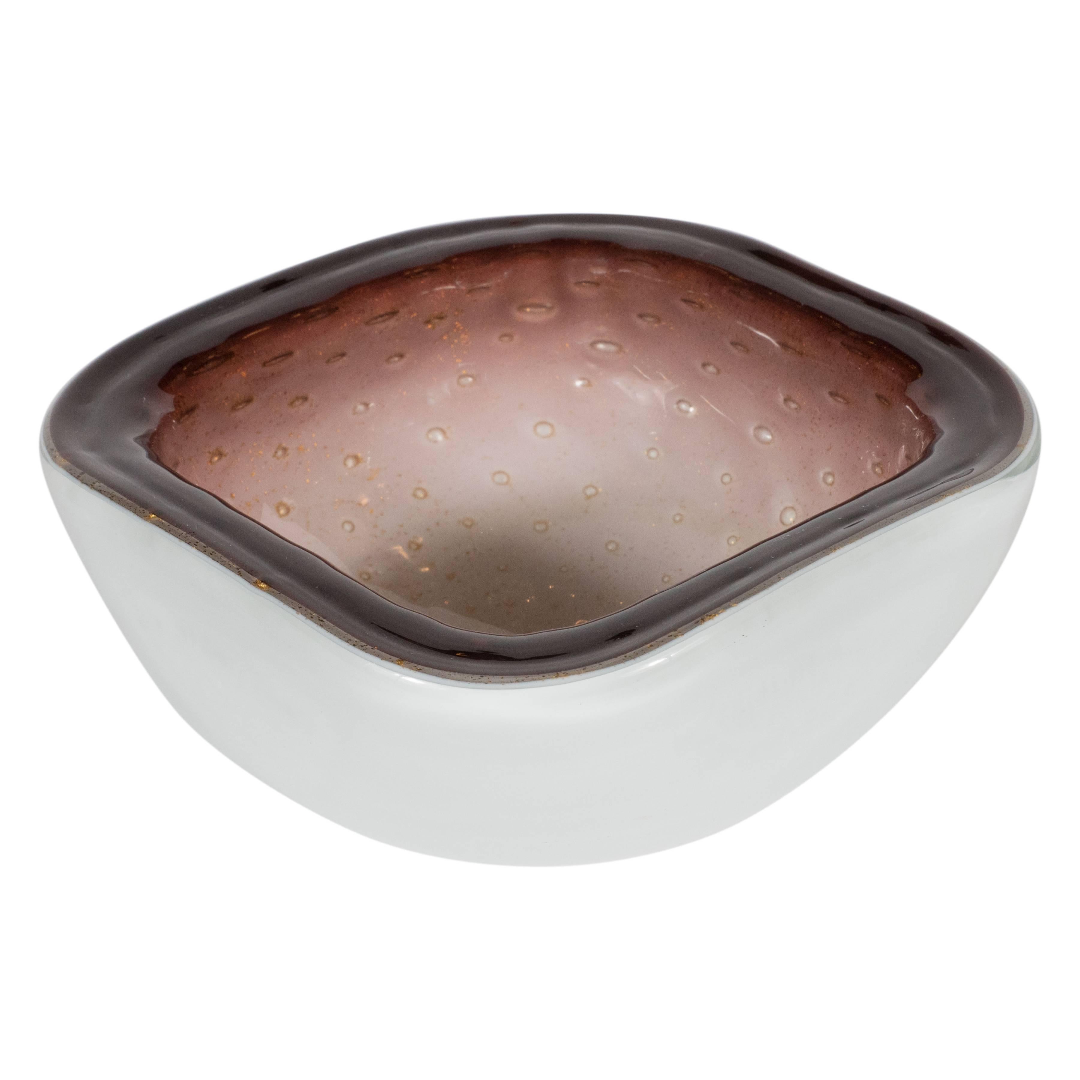 Mid-Century Modern Handblown Bowl with Champagne Pink Center & Chambord Rim