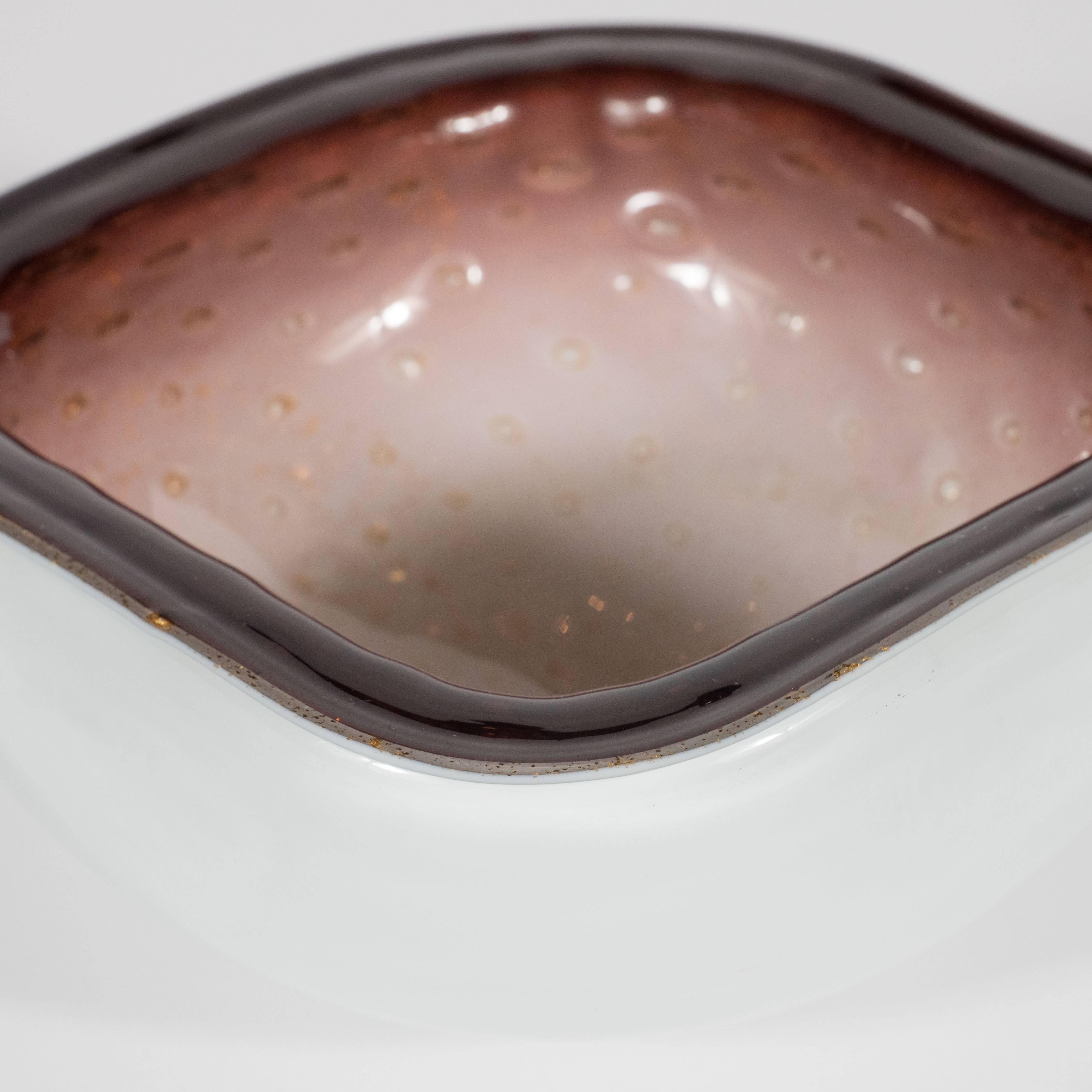 Murano Glass Mid-Century Modern Handblown Bowl with Champagne Pink Center & Chambord Rim