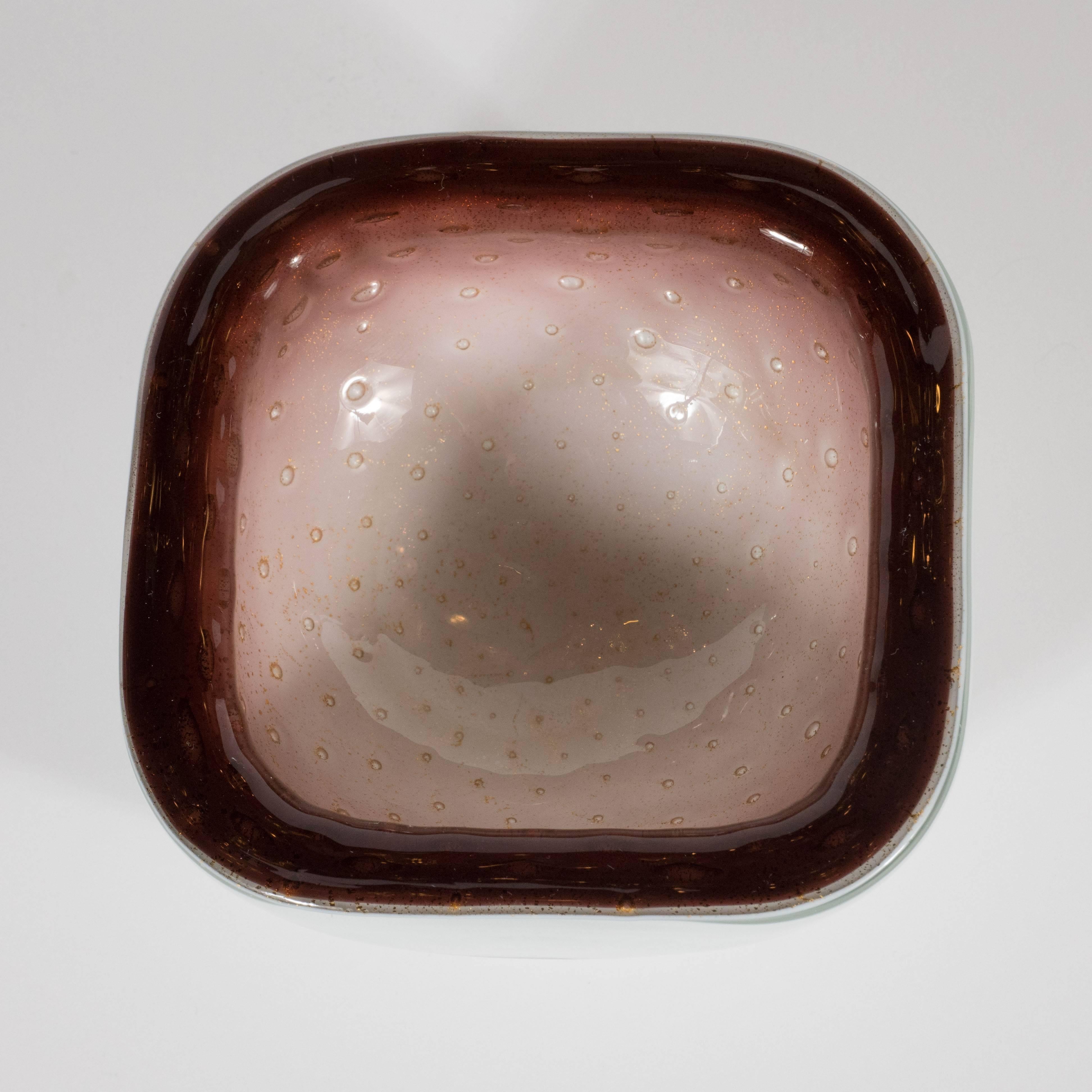 Italian Mid-Century Modern Handblown Bowl with Champagne Pink Center & Chambord Rim