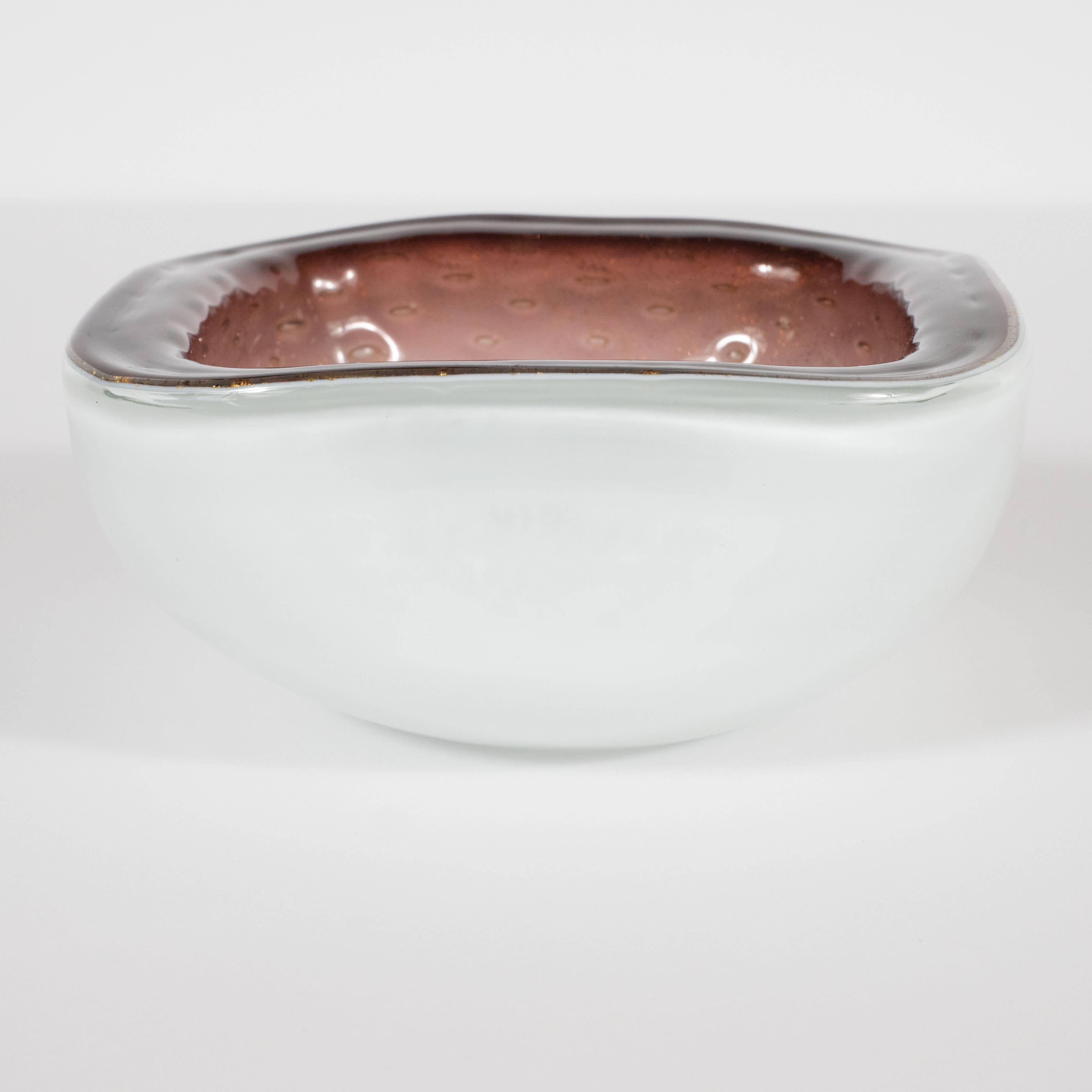 Mid-Century Modern Handblown Bowl with Champagne Pink Center & Chambord Rim In Excellent Condition In New York, NY