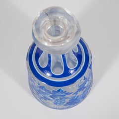 French Art Deco Decanter in Ancient Blue with Grape Vine and Leaf Motif