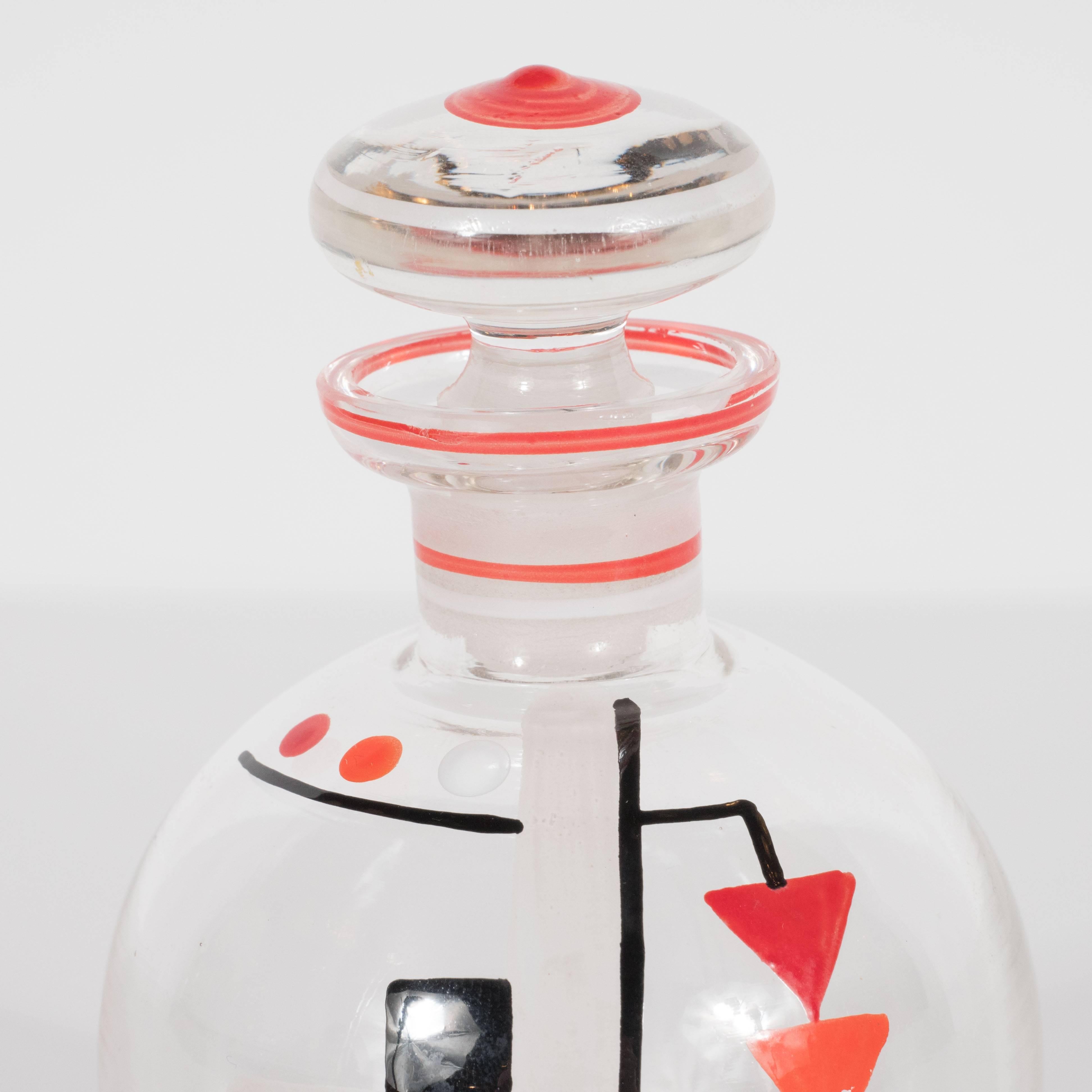 Mid-20th Century Art Deco Perfume Bottle with Hand-Painted Constructivist Geometric Forms