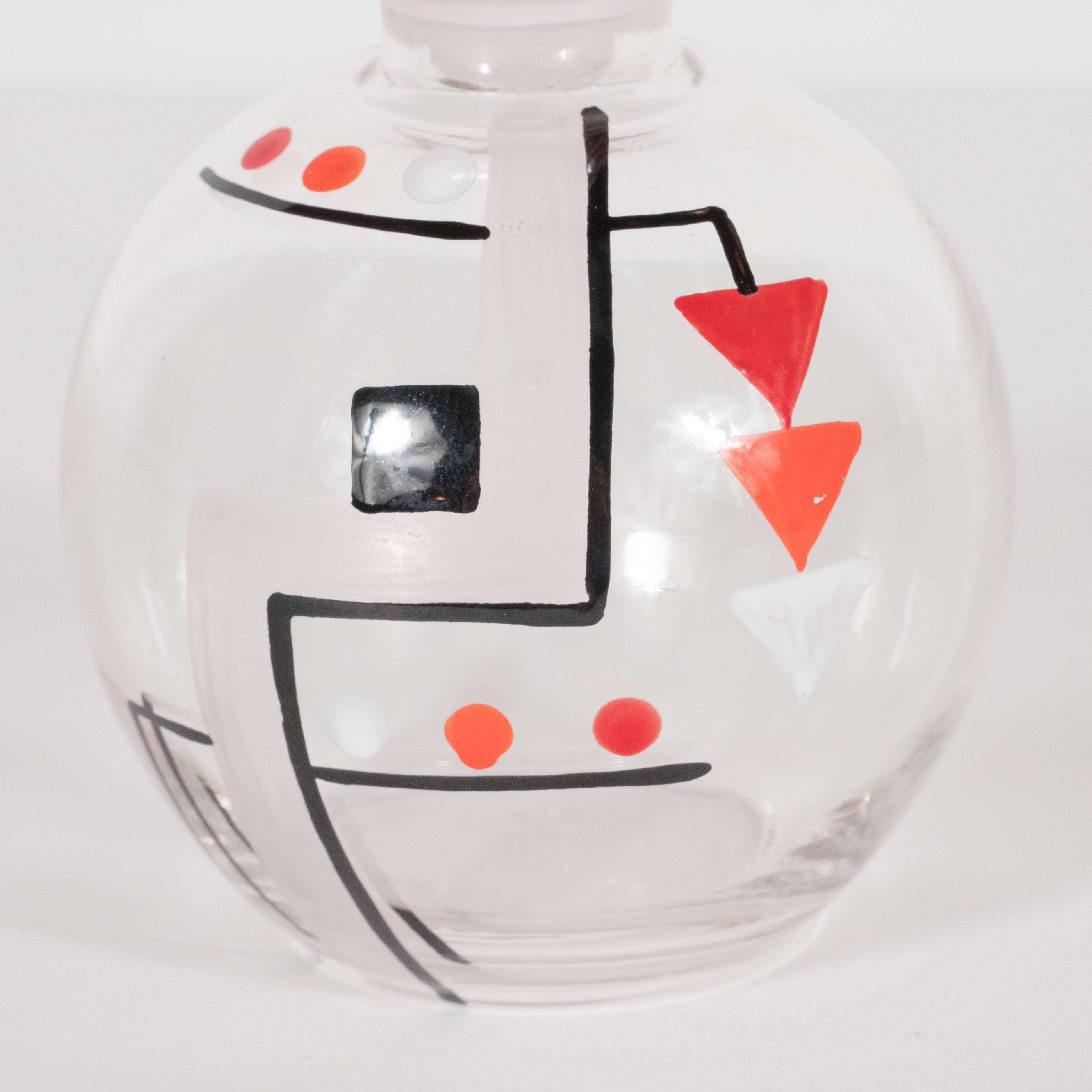Glass Art Deco Perfume Bottle with Hand-Painted Constructivist Geometric Forms