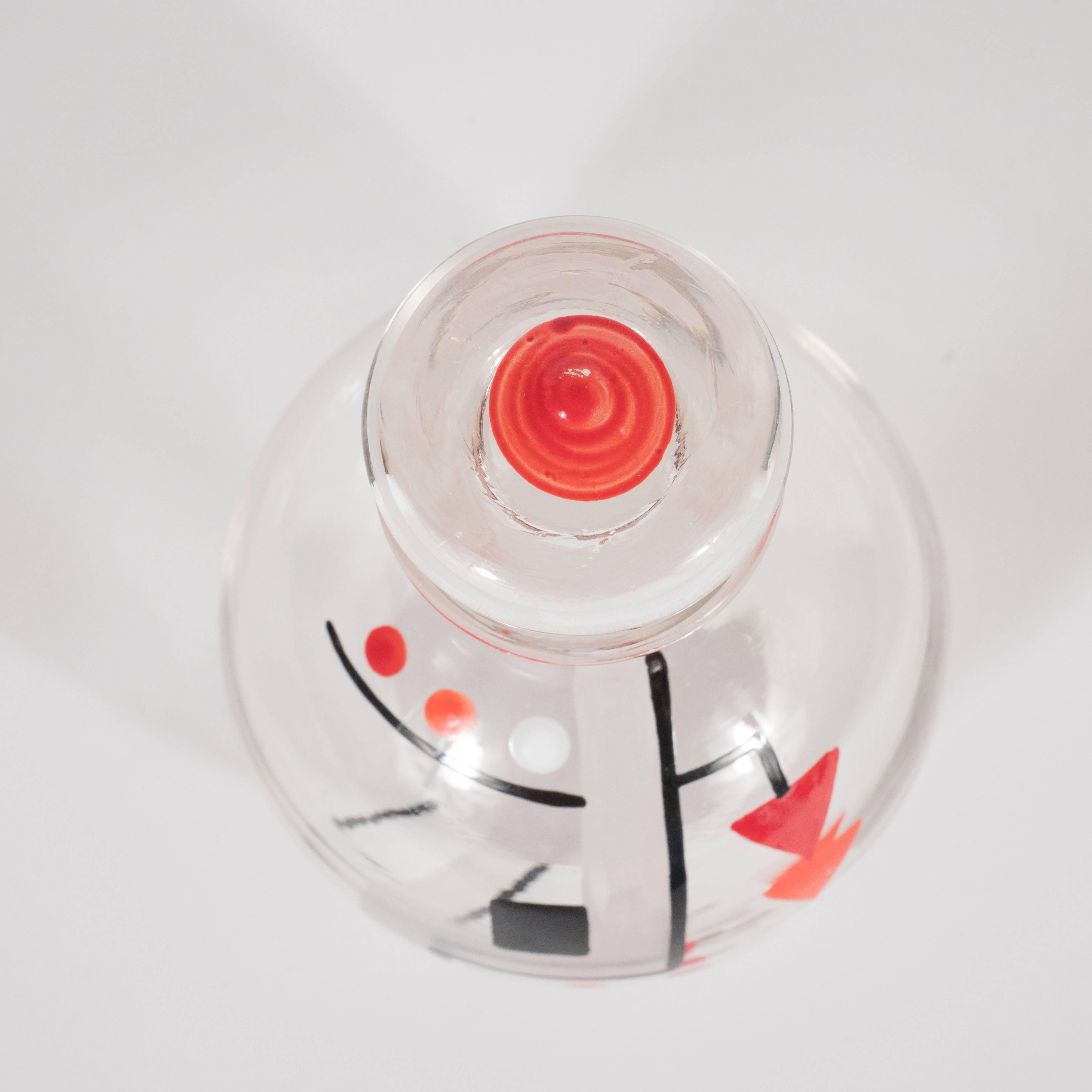 Czech Art Deco Perfume Bottle with Hand-Painted Constructivist Geometric Forms