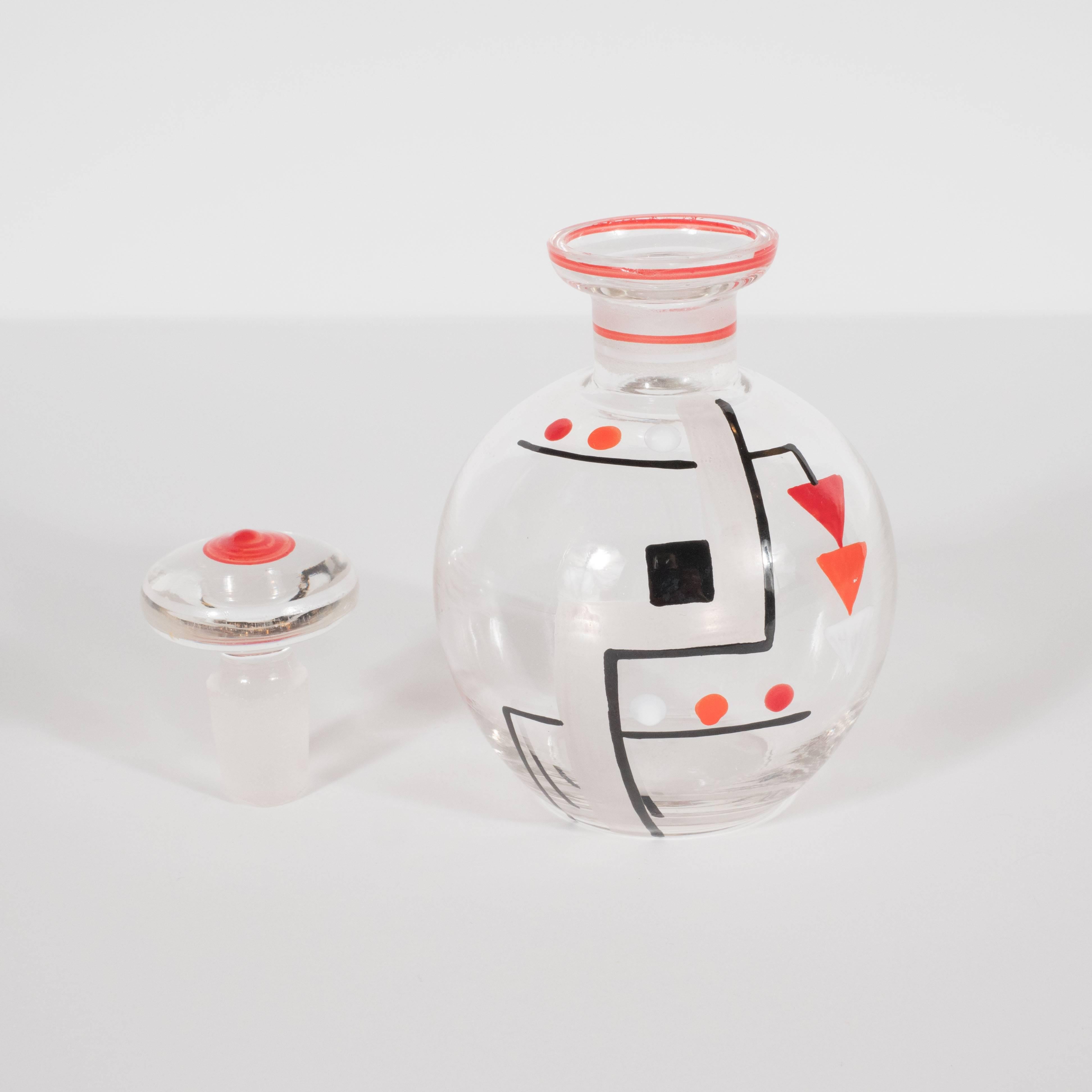 Art Deco Perfume Bottle with Hand-Painted Constructivist Geometric Forms In Excellent Condition In New York, NY
