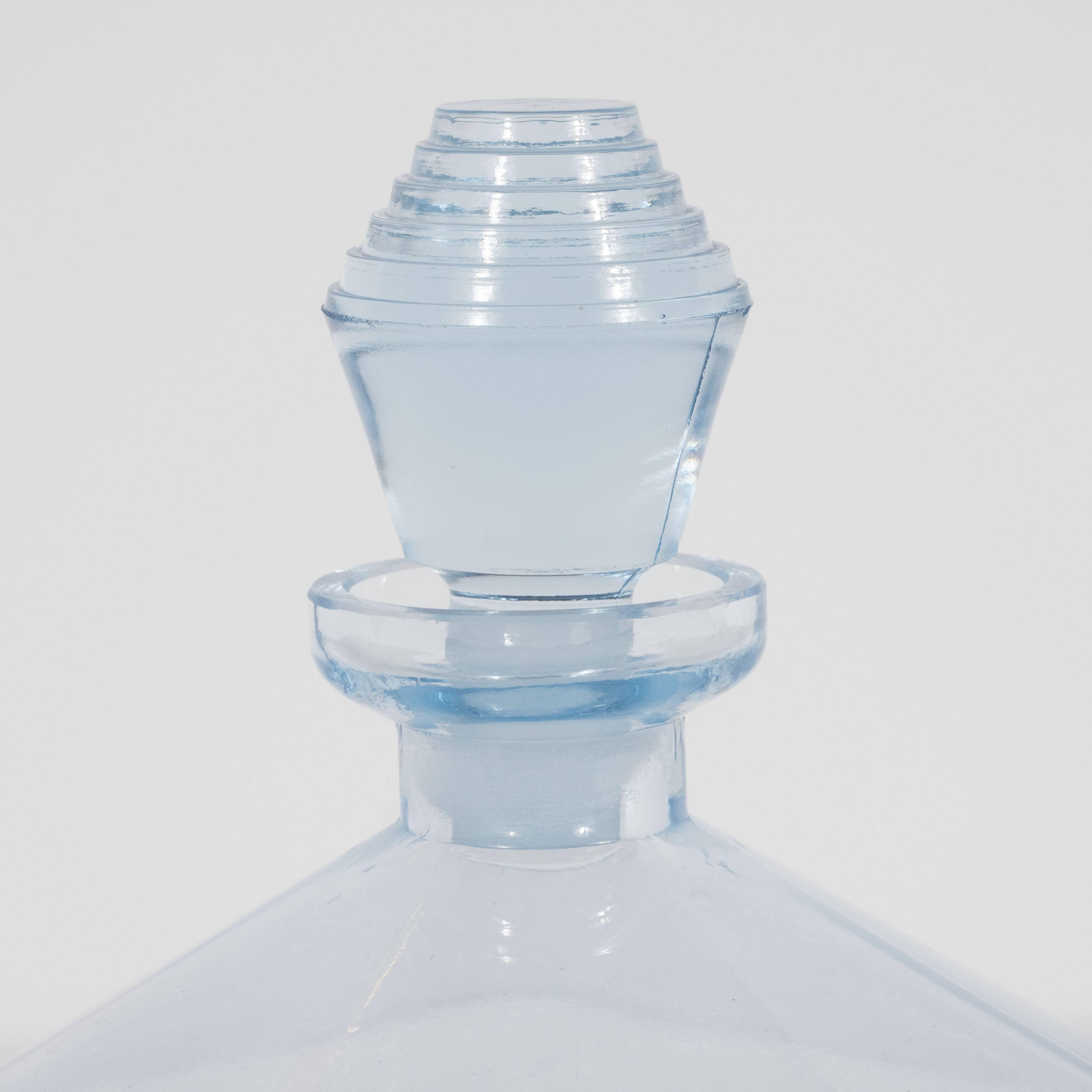 Czech Art Deco Skyscraper Style Perfume Bottle in Light Blue Translucent Glass 1