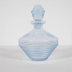 Czech Art Deco Skyscraper Style Perfume Bottle in Light Blue Translucent Glass