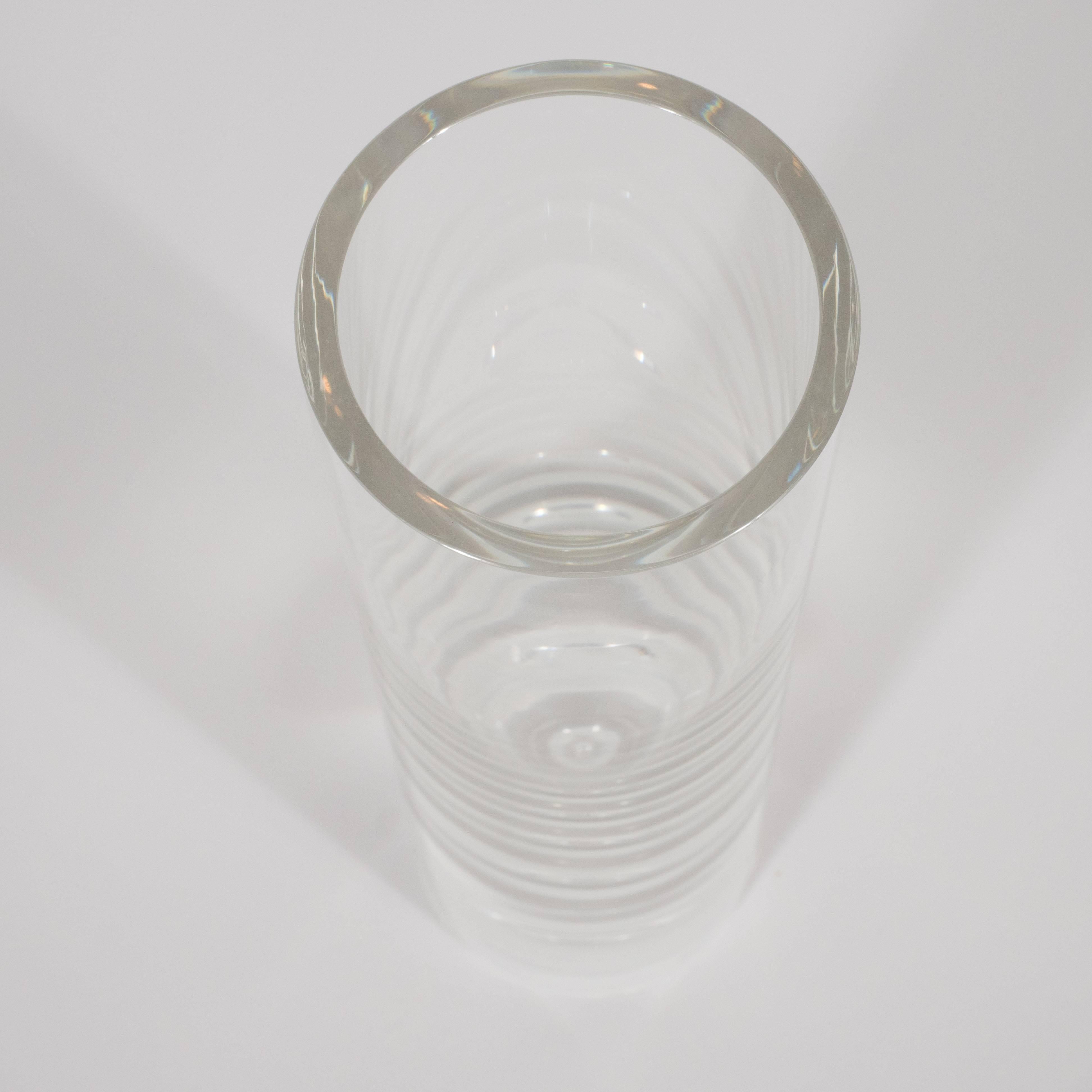 Mid-Century Modern Cylindrical Glass Vase with Bubble Detail by Steuben In Excellent Condition In New York, NY