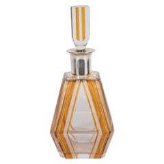 Art Deco Cubist Clear and Citrine Glass Decanter with Sterling Silver Neck 4