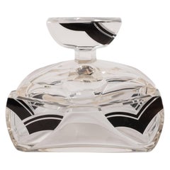 Czech Art Deco Cubist Glass Perfume Bottle with Frosted and Black Glass Overlays