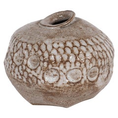Mid-Century Modern Ceramic Vase in Taupe with Recessed Organic Forms Throughout 12