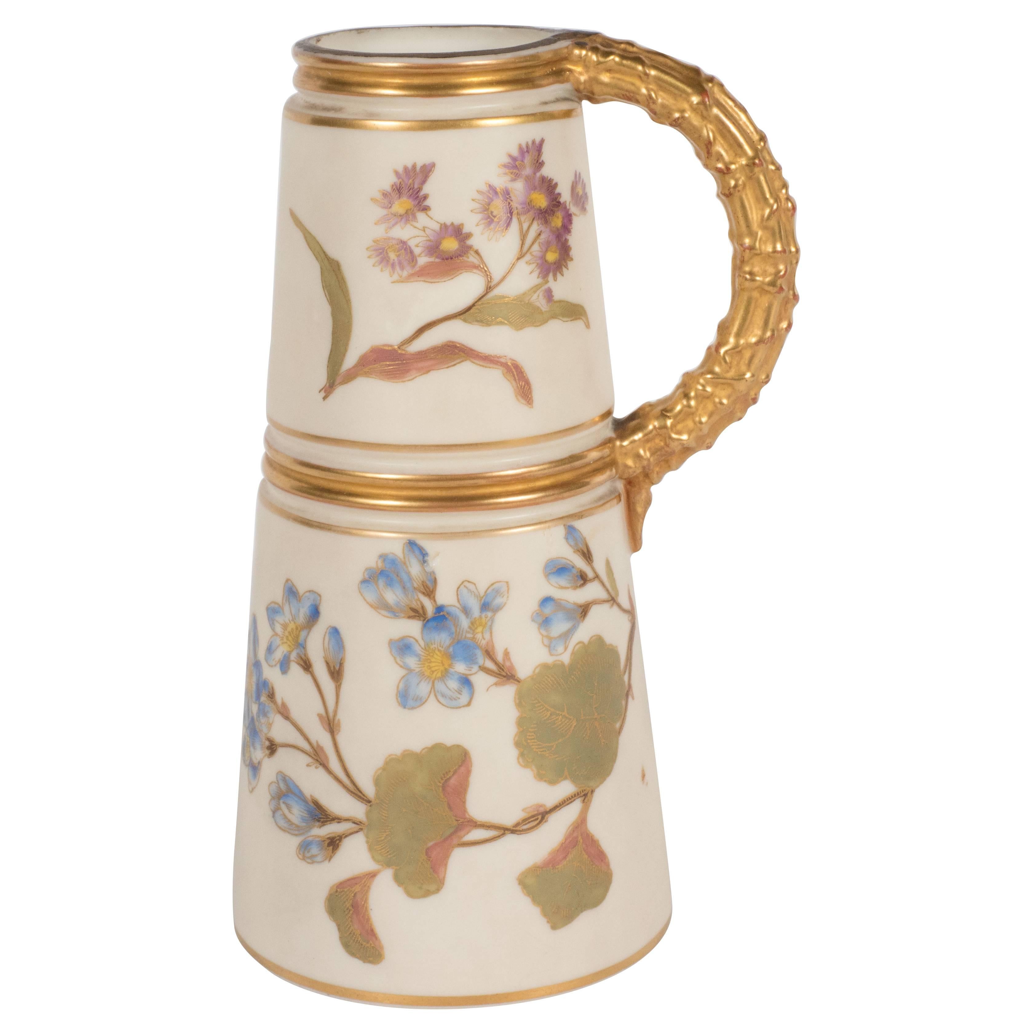 Hand-Painted Gilded Art Nouveau Bonn Royal Worcester Vase with Floral Motif For Sale