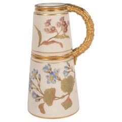 Antique Hand-Painted Gilded Art Nouveau Bonn Royal Worcester Vase with Floral Motif