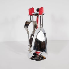 Art Deco Machine Age Five-Piece Fireplace Set in Chrome and Red Bakelite