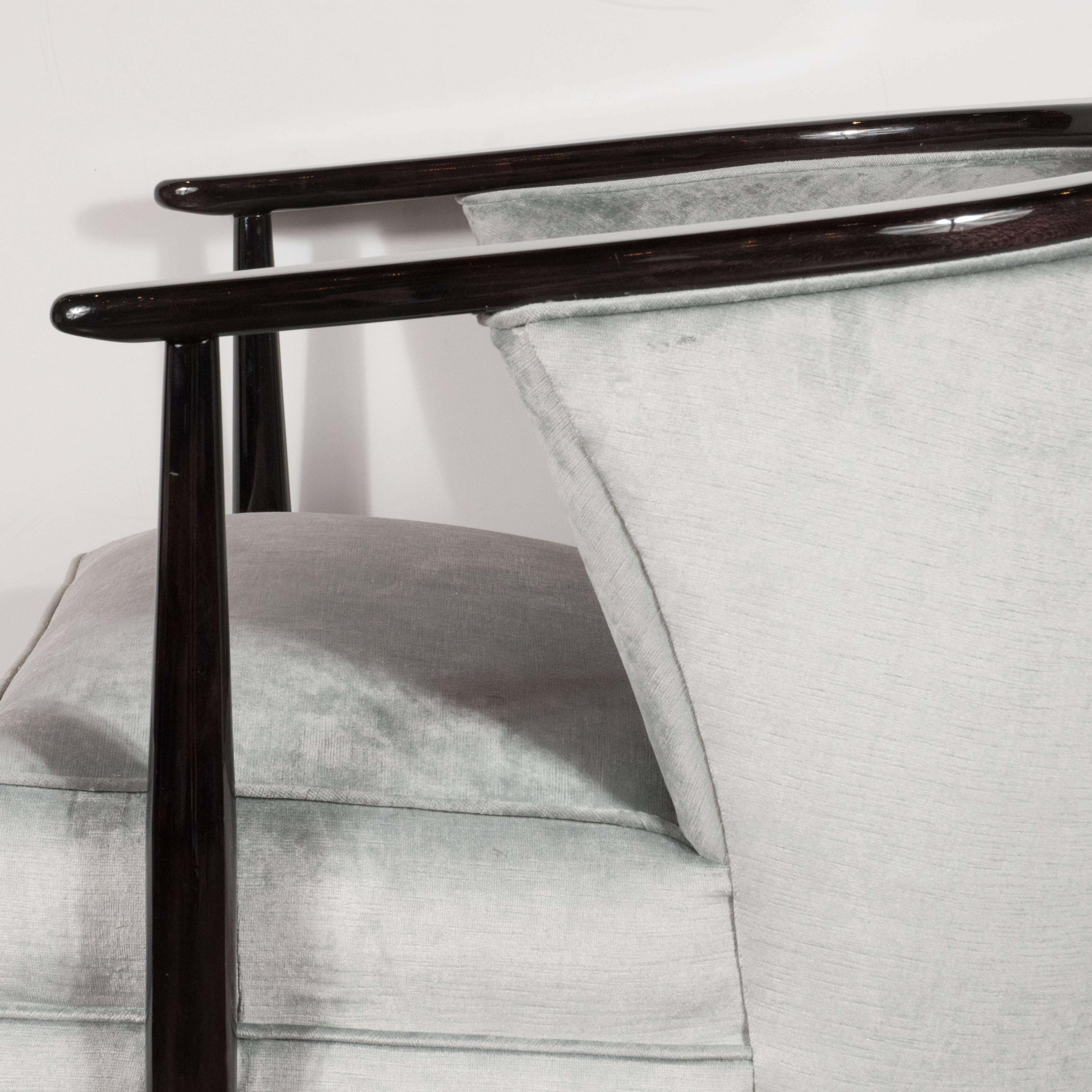 Mid-20th Century Mid-Century Modern Barrel Back/ Club Chair in Ebonized Walnut & Platinum Velvet