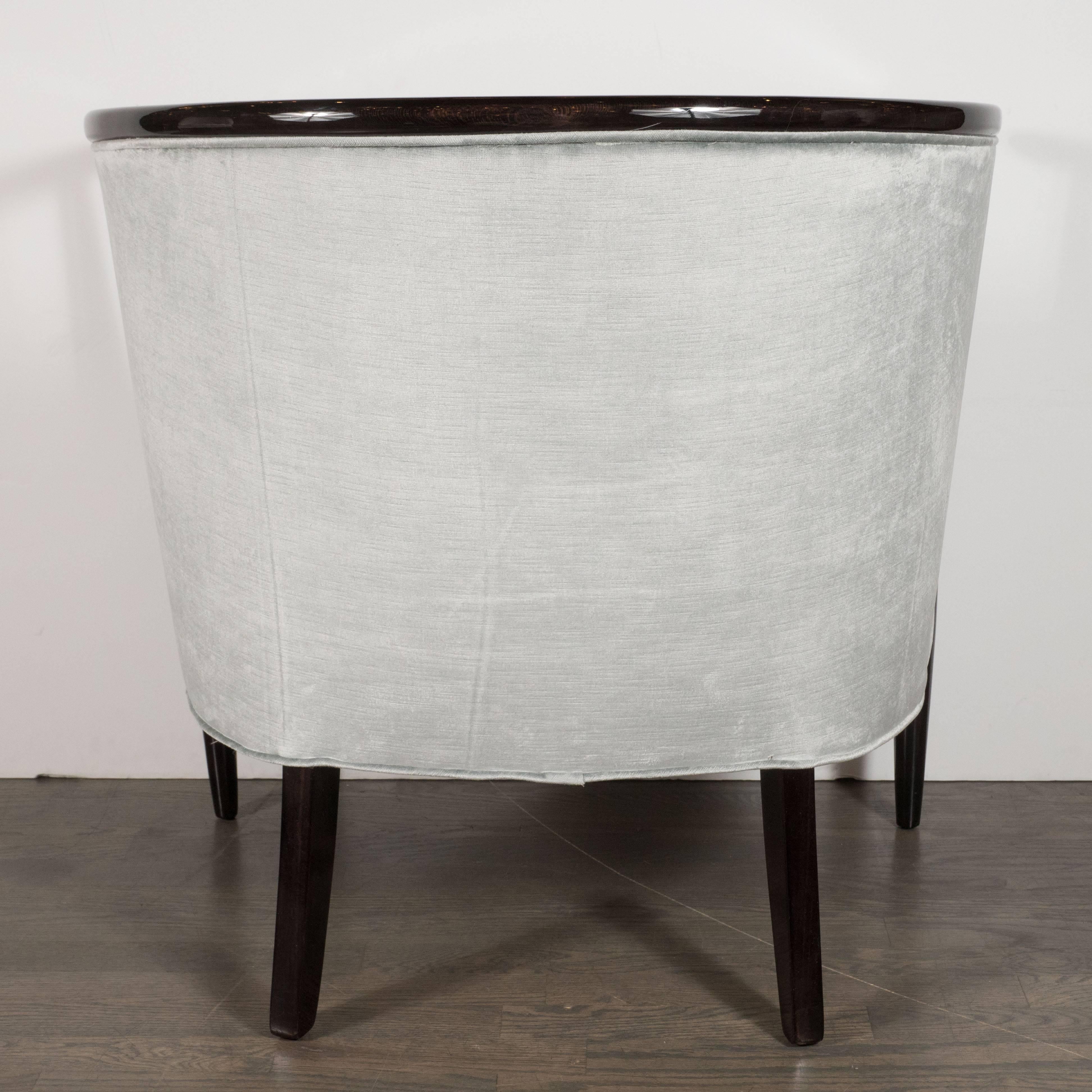 American Mid-Century Modern Barrel Back/ Club Chair in Ebonized Walnut & Platinum Velvet