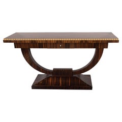Art Deco Console Table in Macassar and Burled Elm with White Holly Inlays 5
