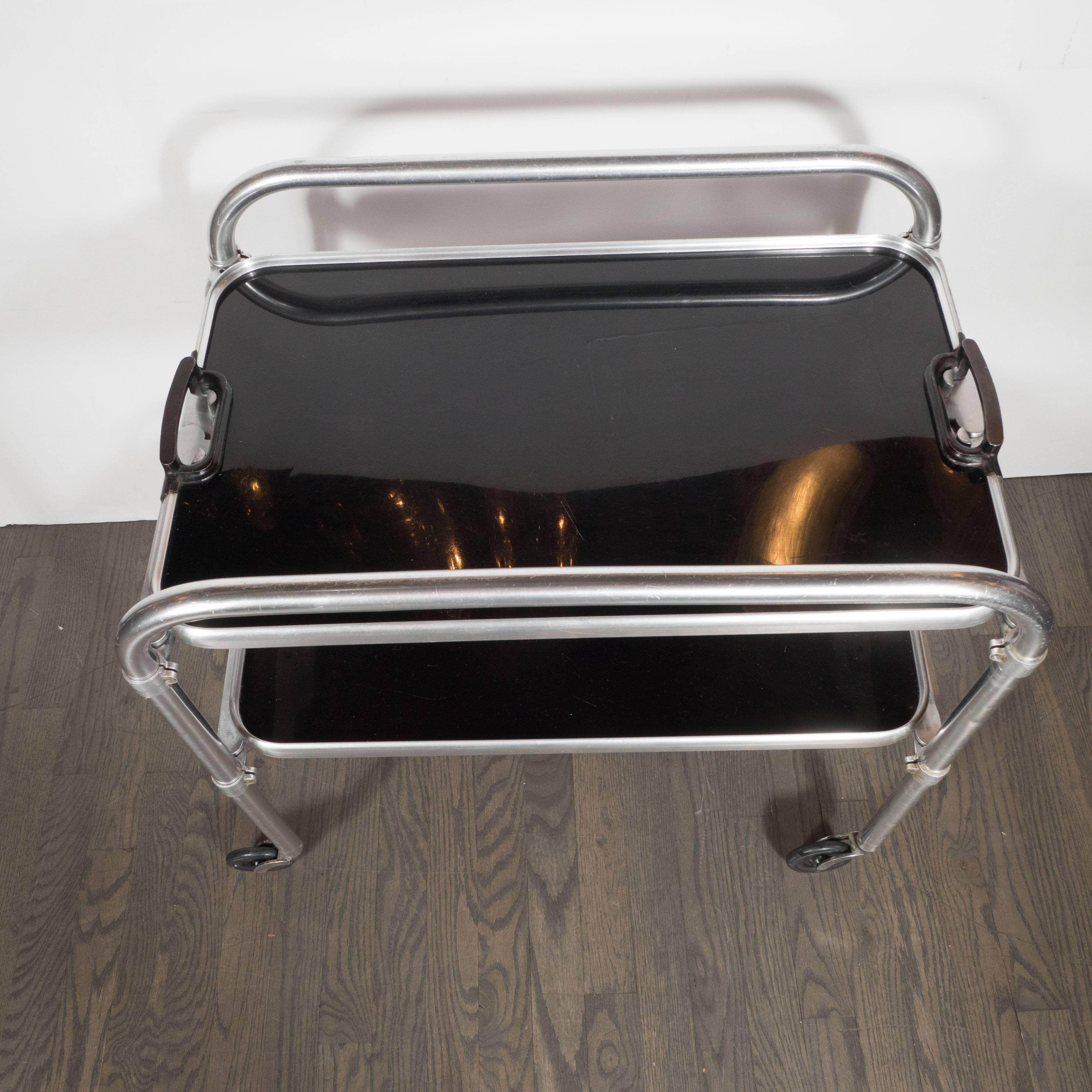 Aluminum Art Deco Machine Age Bar Cart in Aluminium and Bakelite, American, circa 1935