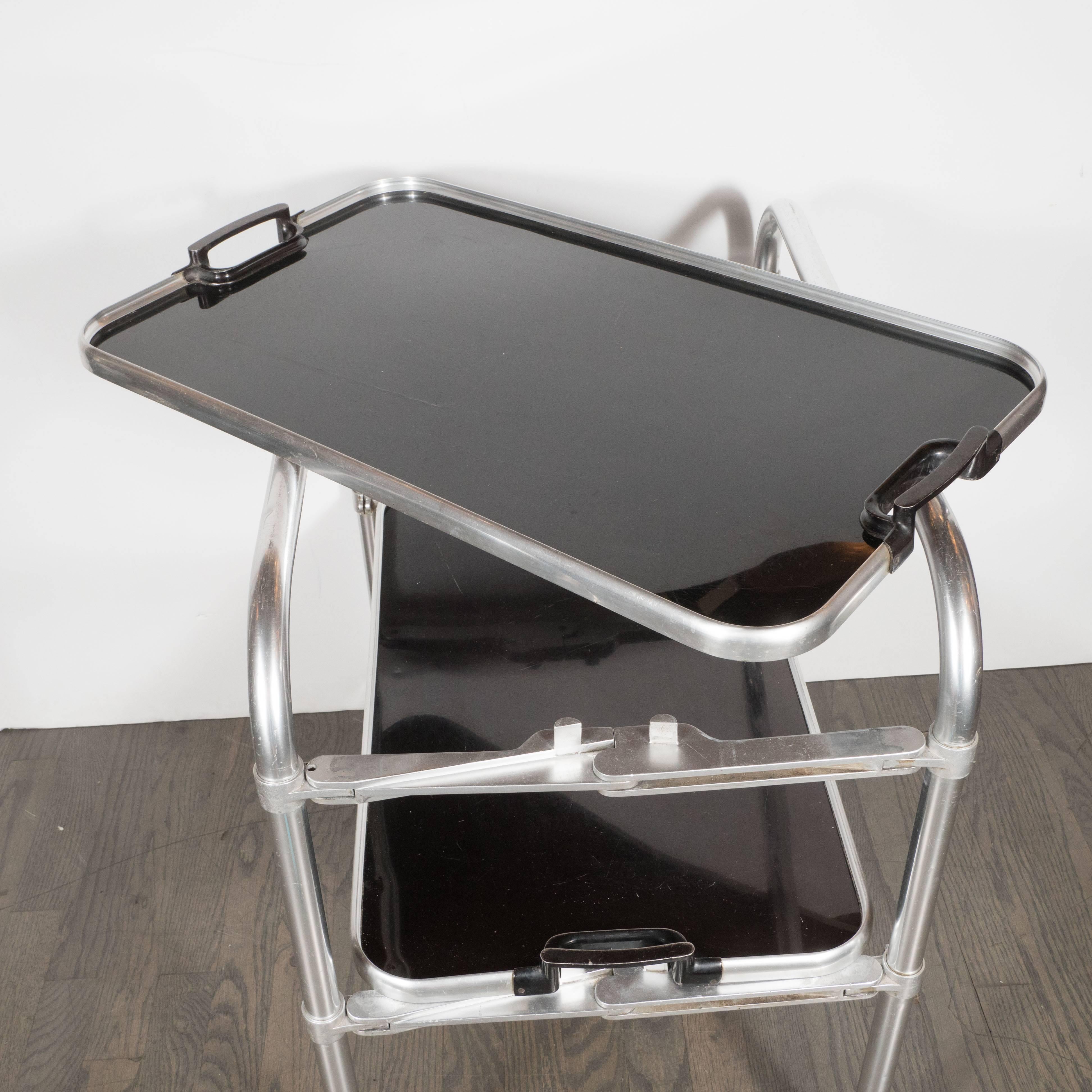 Mid-20th Century Art Deco Machine Age Bar Cart in Aluminium and Bakelite, American, circa 1935