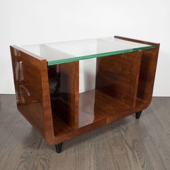 Art Deco Bookmatched Walnut and Black Lacquer Cocktail Table/Magazine Stand