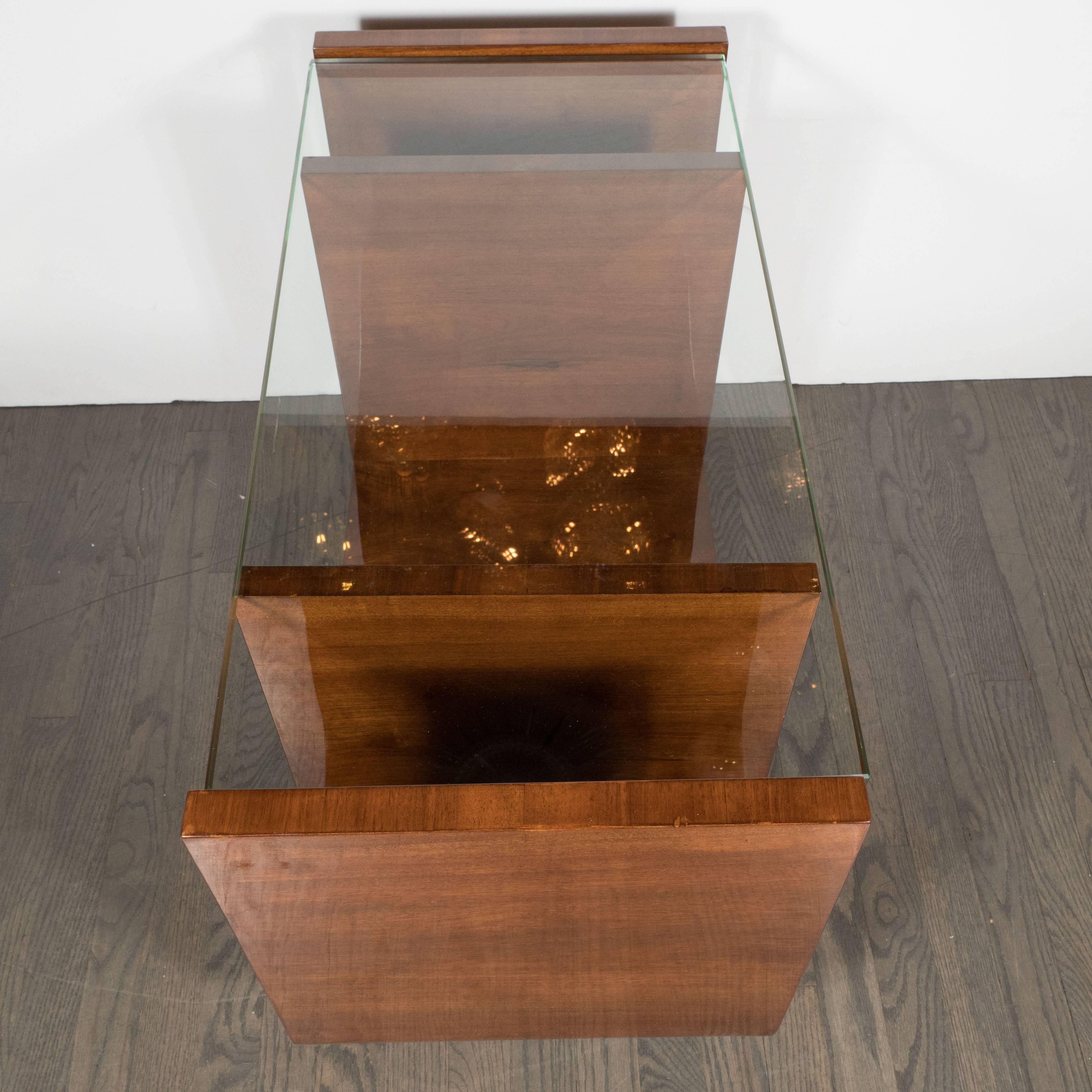 Art Deco Bookmatched Walnut and Black Lacquer Cocktail Table/Magazine Stand In Excellent Condition In New York, NY