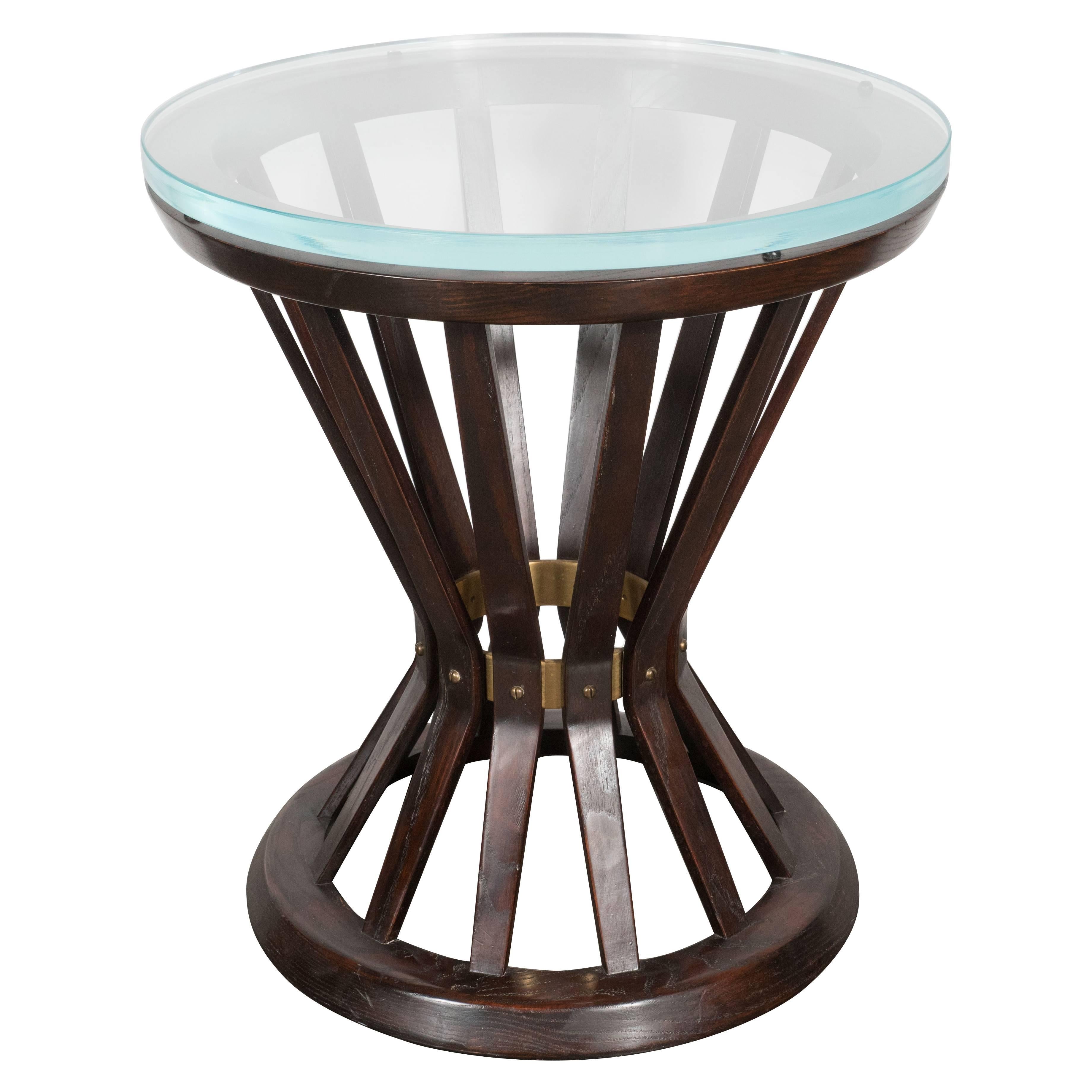 Mid-Century Modern Occasional Table in Walnut, Brass & Glass by Edward Wormley