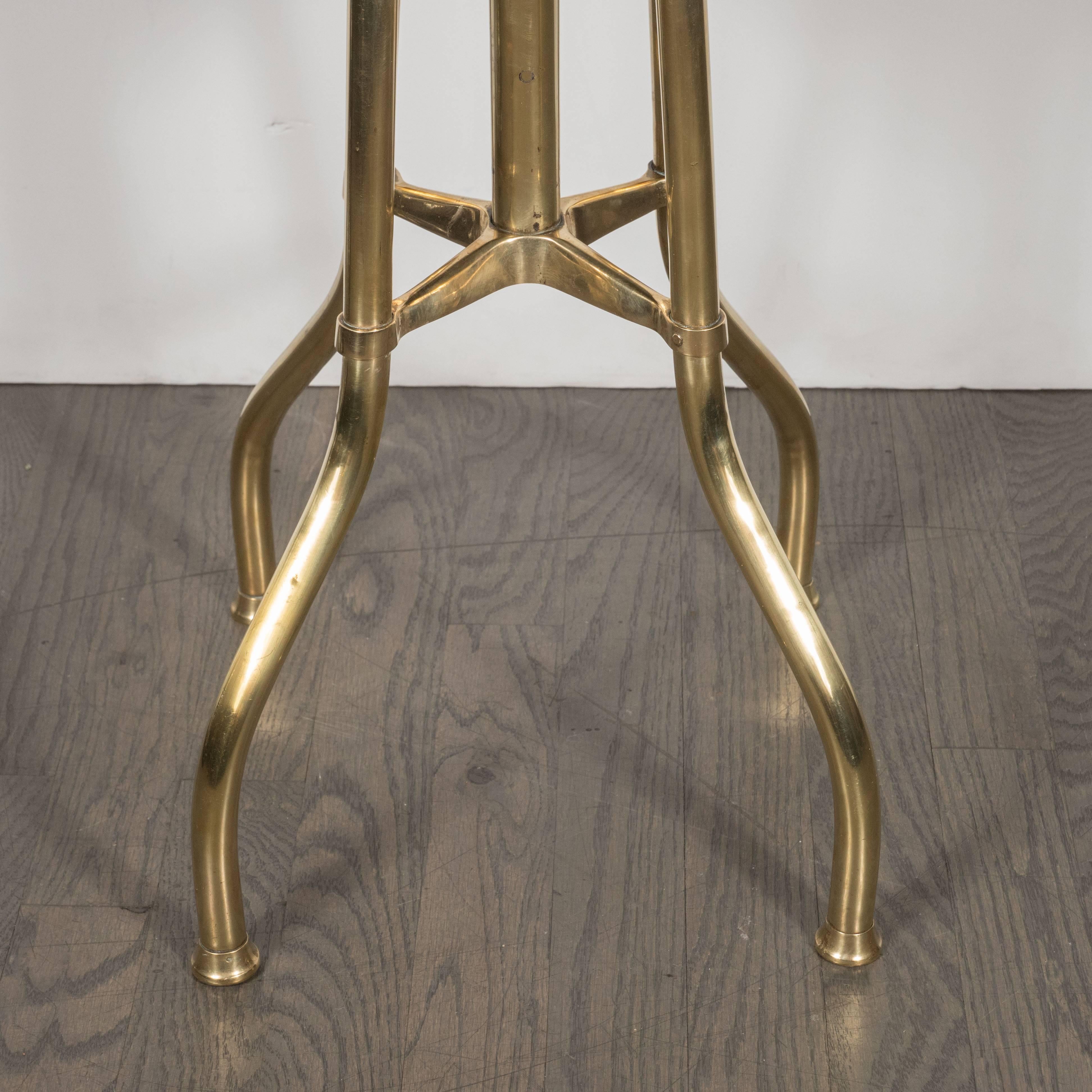 Mid-Century Modern Brass and Oyster Gaufrage Crocodile Velvet Vanity Stool 3