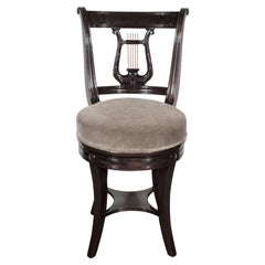 Vintage 1940s Ebonized Walnut Swiveling Stool or Vanity Chair with Lyre Detail