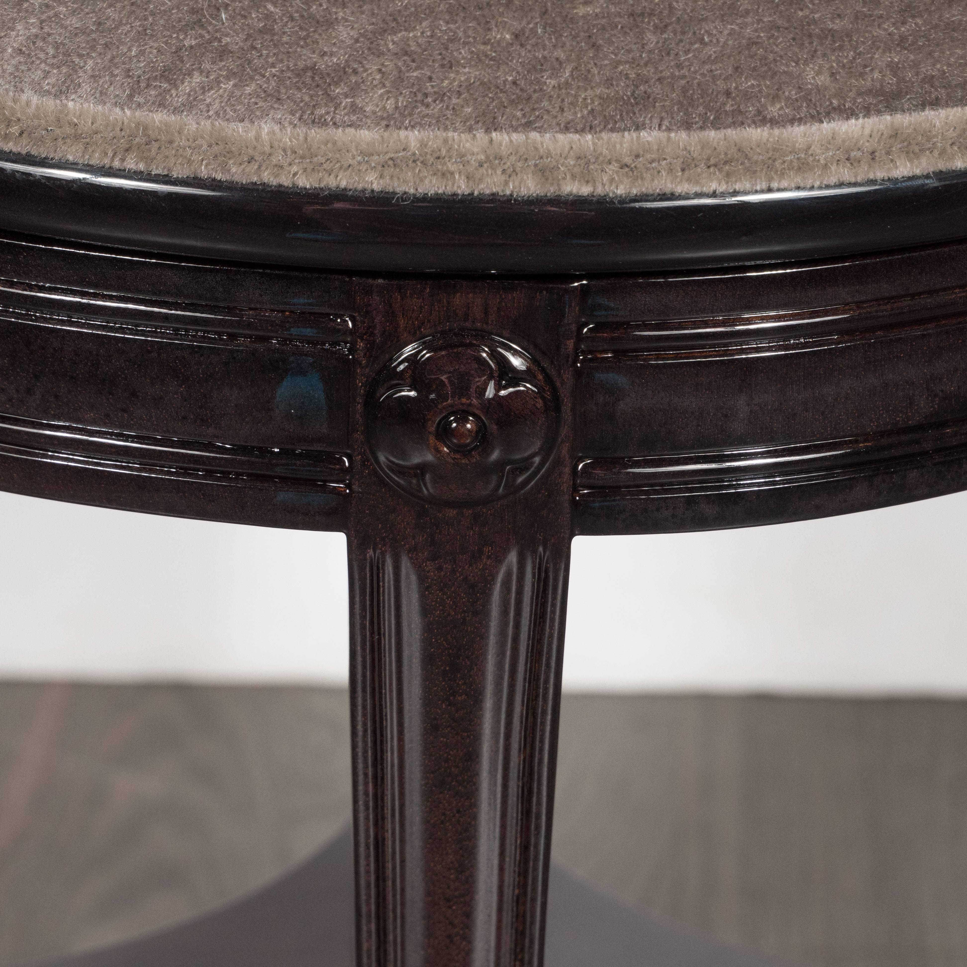 1940s Ebonized Walnut Swiveling Stool or Vanity Chair with Lyre Detail 1
