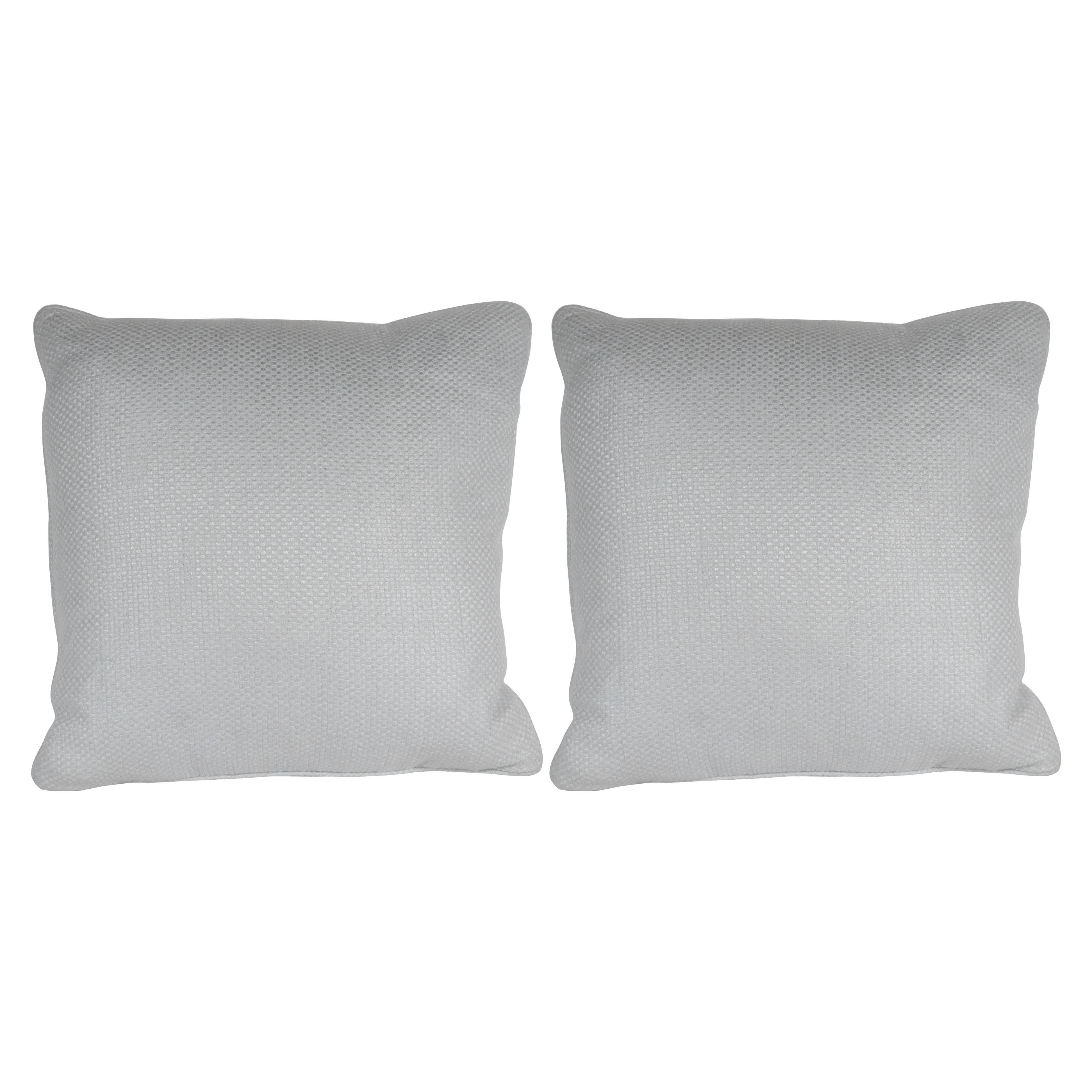 Pair of Square Pillows in Patterned White Gold Italian Handwoven Silk