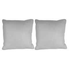 Vintage Pair of Square Pillows in Patterned White Gold Italian Handwoven Silk