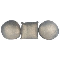 Set of Three Geometric Pillows in a Metallic Woven Linen