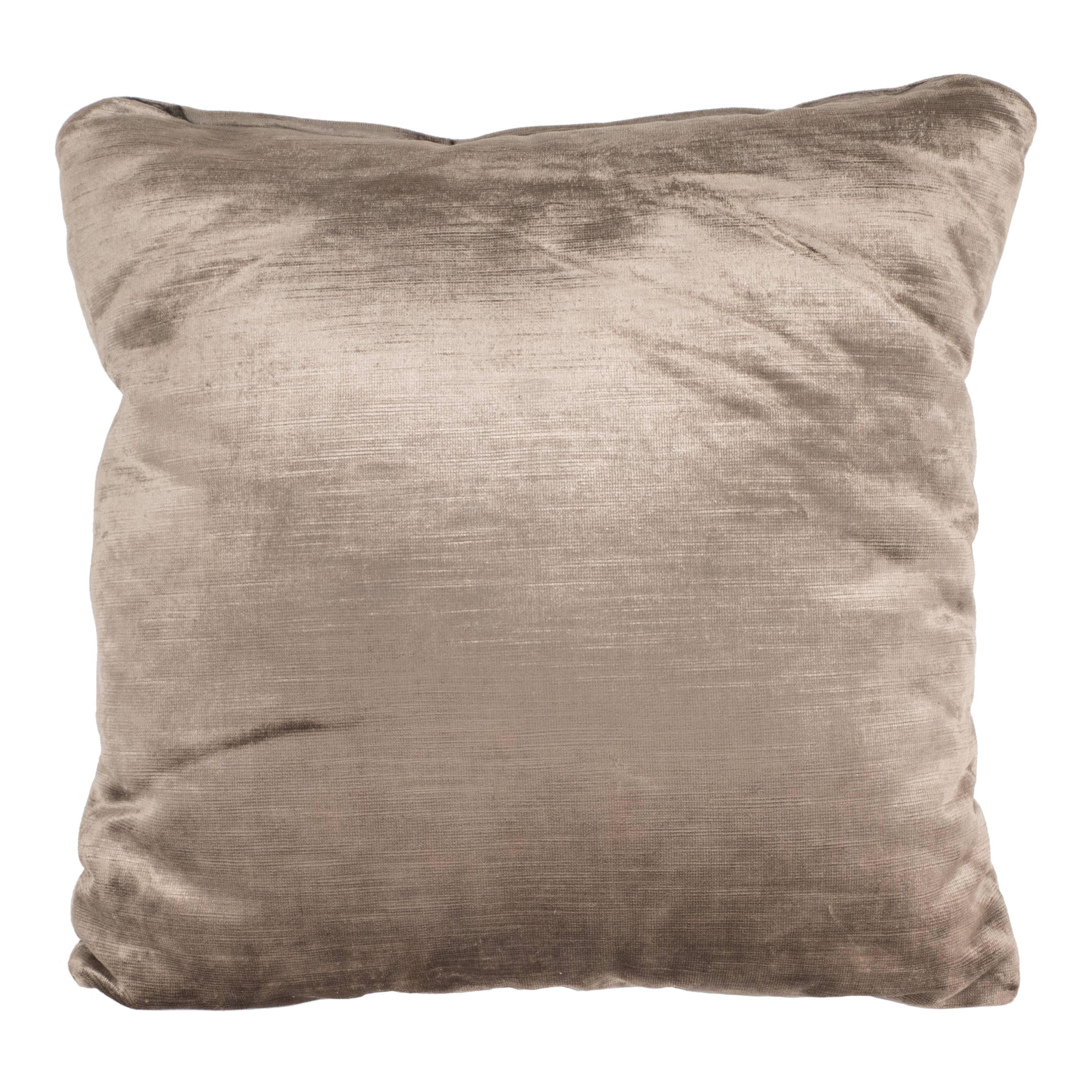 Sofisticato cuscino quadrato in velluto color taupe fumé
