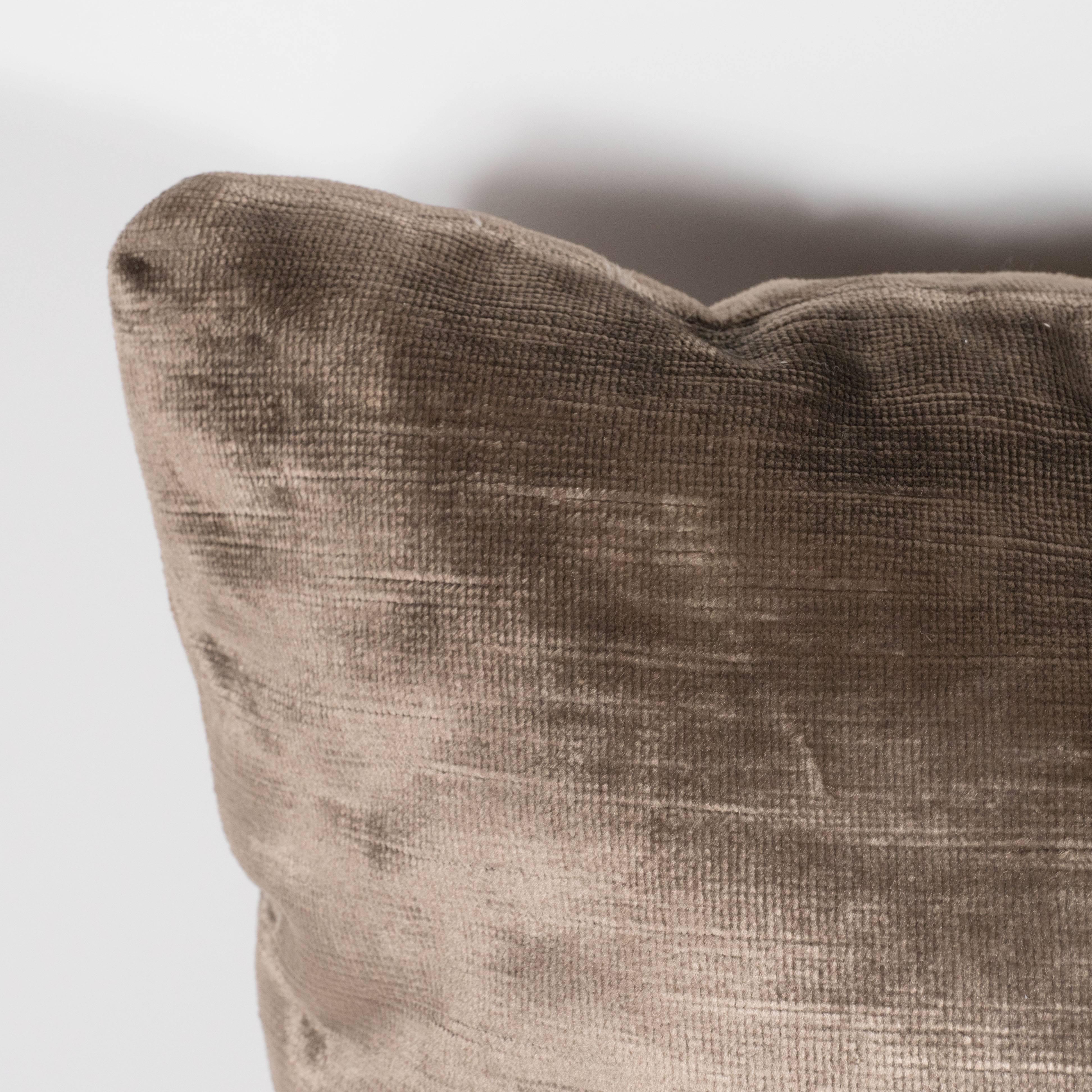 Sophisticated Square Velvet Pillow in Rich Smoked Taupe In Excellent Condition For Sale In New York, NY