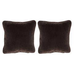 Gorgeous Pair of Square Custom Handmade Pillows in Chestnut Mohair with Piping
