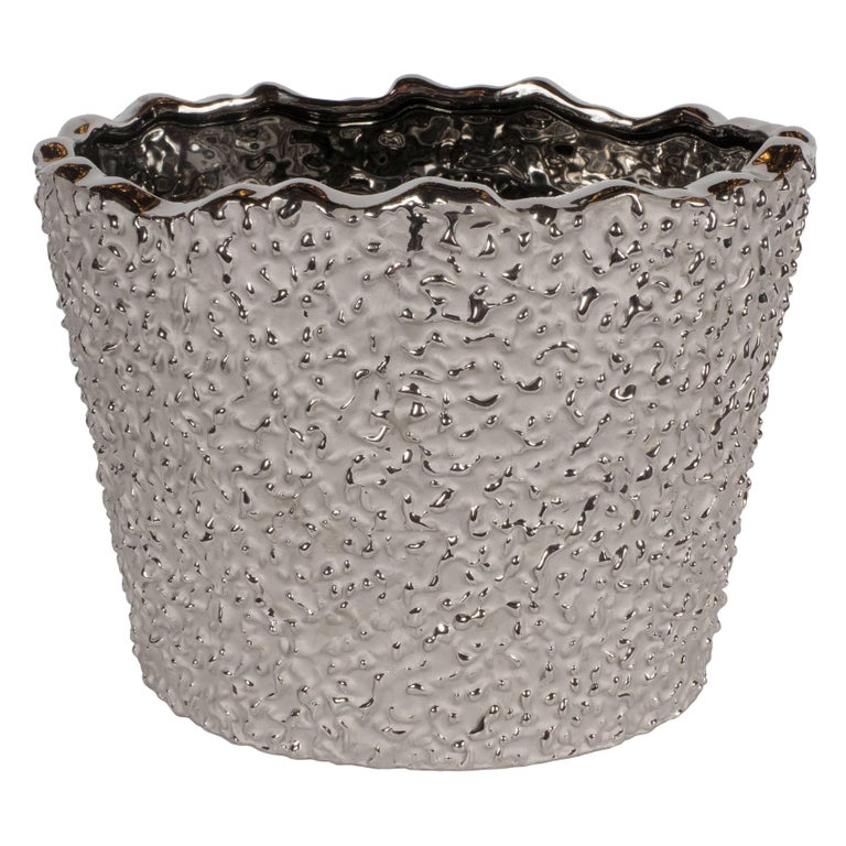 Set of Three Organic Modern Handmade Ceramic Orchid Pots in White Gold