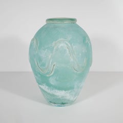 Mid-Century Modern Scavo Finish Murano Glass Aquamarine Vase by Seguso of Italy