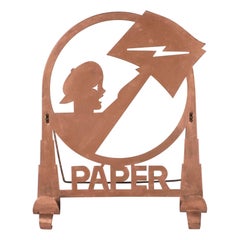 American Art Deco Machine Age Copper Paper Holder Depicting a Newsboy