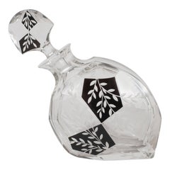 Czech Art Deco Enamel & Clear Glass Decanter with Frosted Glass Foliate Details