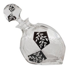 Czech Art Deco Enamel & Clear Glass Decanter with Frosted Glass Foliate Details 7
