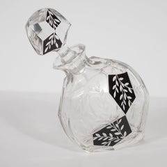 Czech Art Deco Enamel & Clear Glass Decanter with Frosted Glass Foliate Details