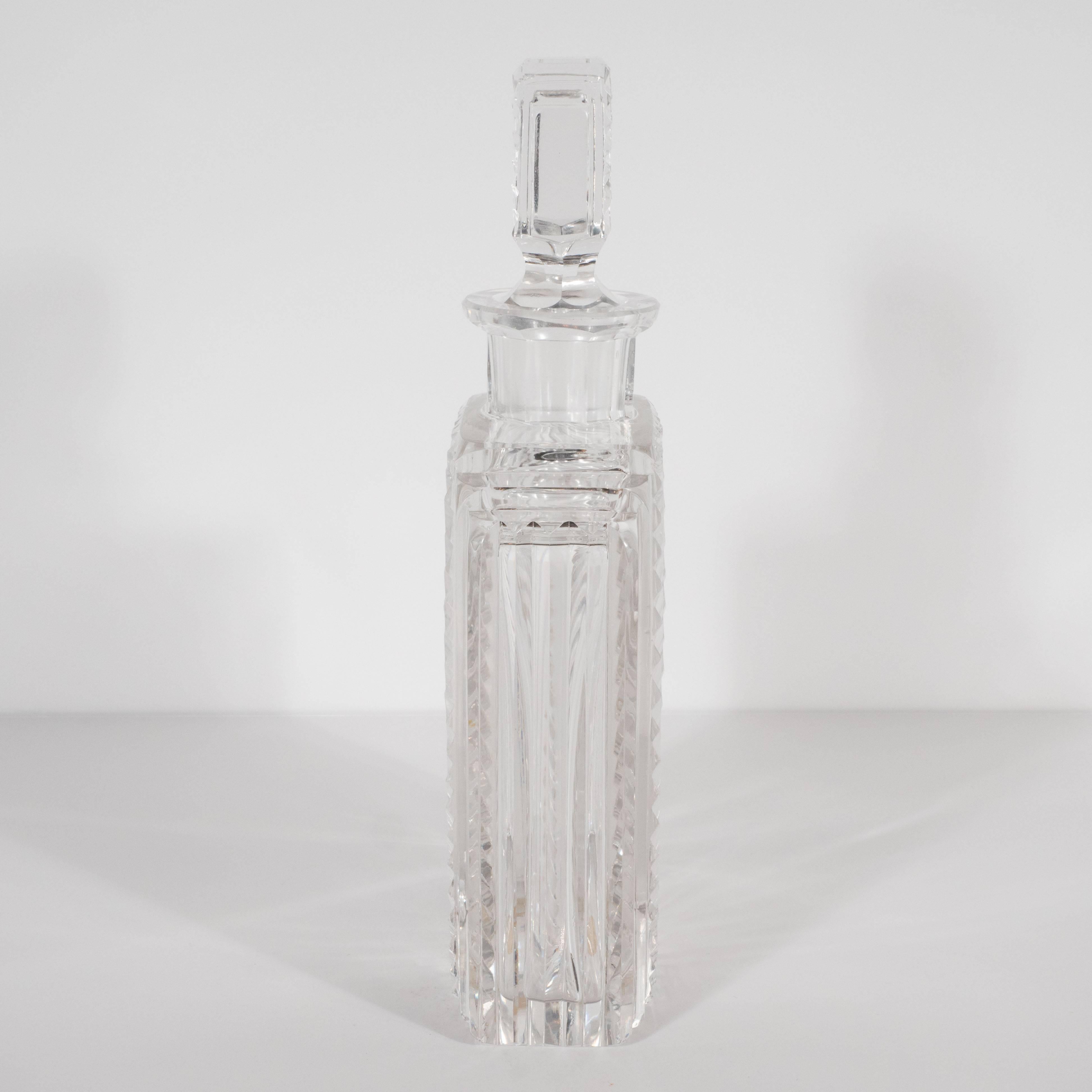 Exquisite Skyscraper Style Crystal Art Deco Hand-Cut & Beveled Crystal Decanter In Excellent Condition In New York, NY