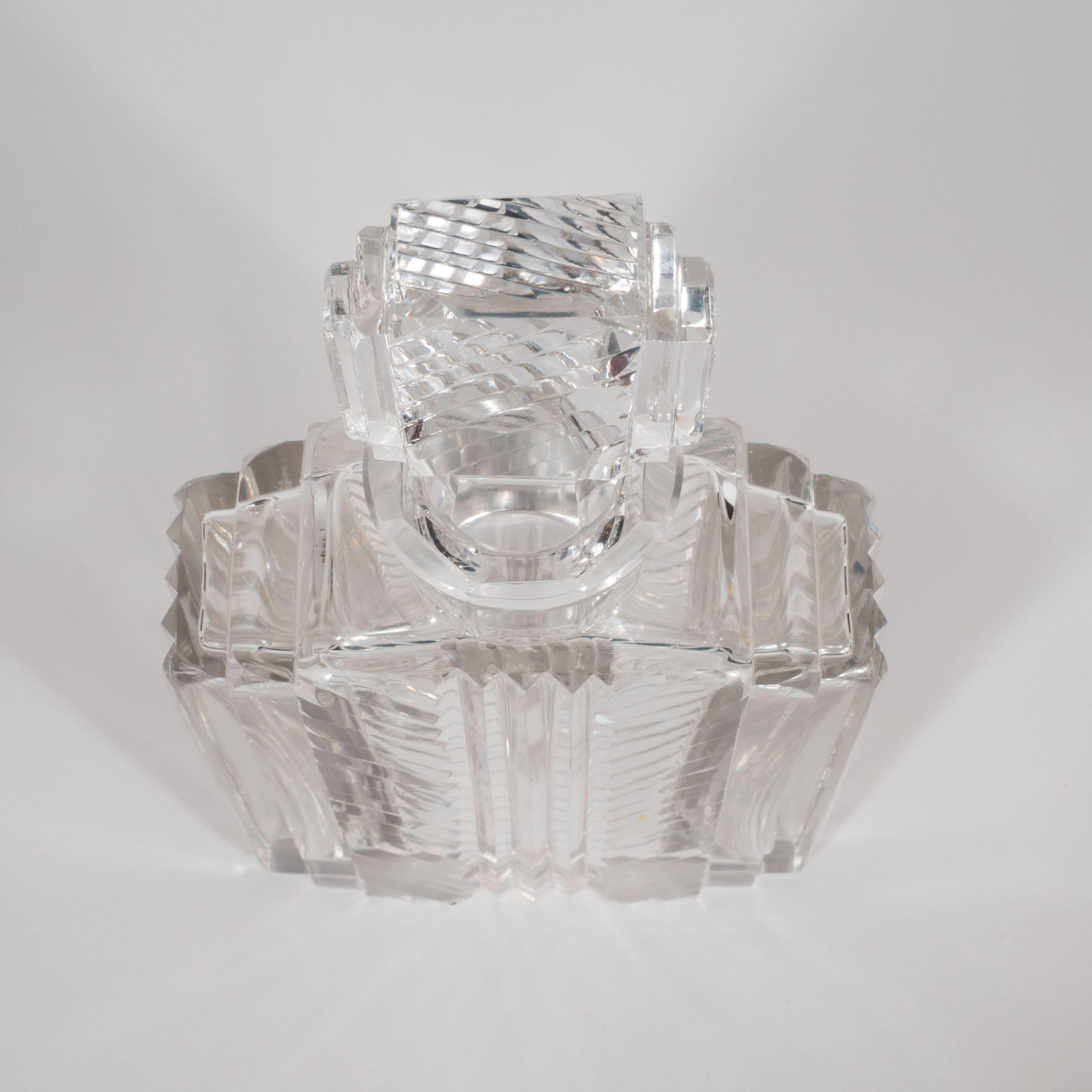 Mid-20th Century Exquisite Skyscraper Style Crystal Art Deco Hand-Cut & Beveled Crystal Decanter